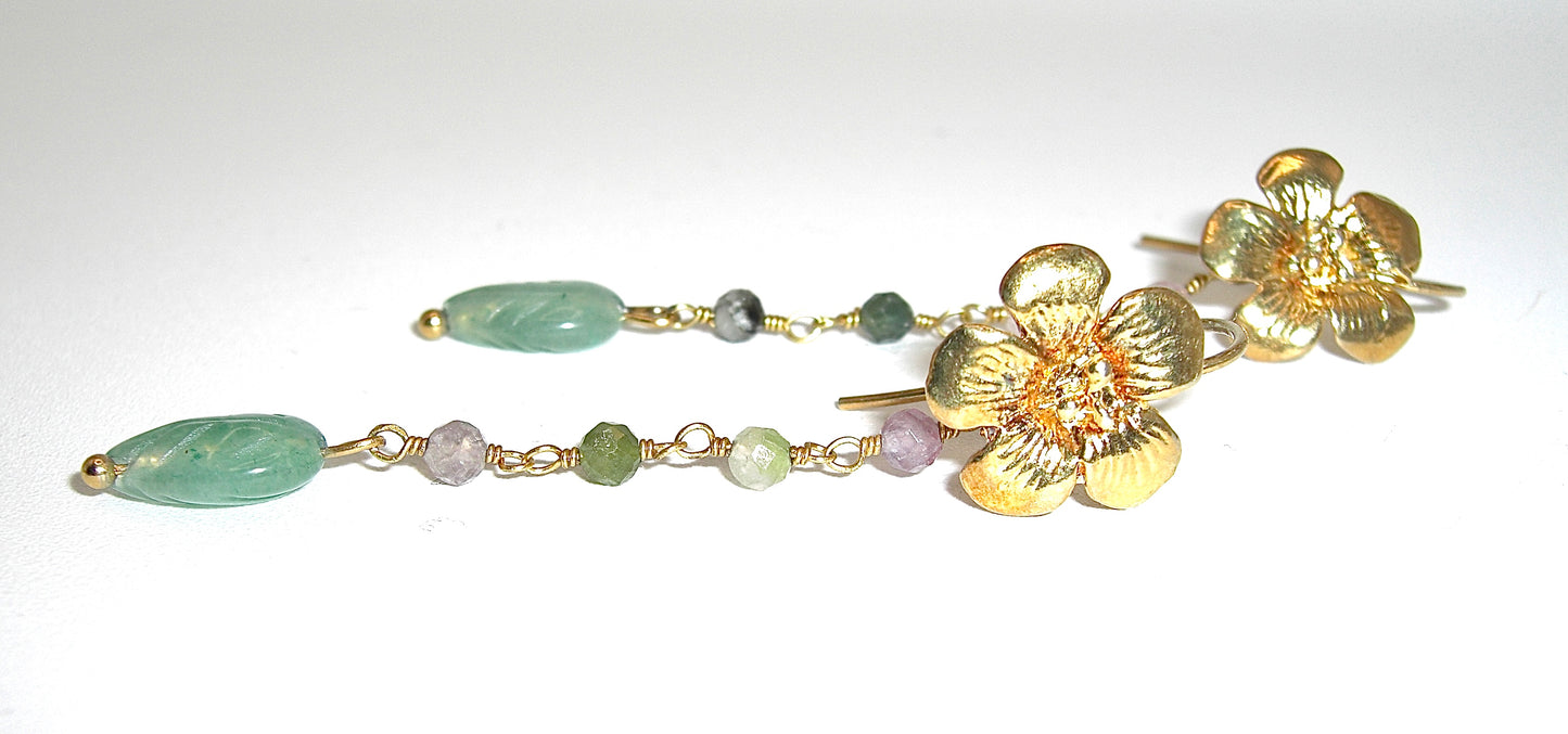 Orecchini pendenti in Argento 925 con foglia in pietra dura