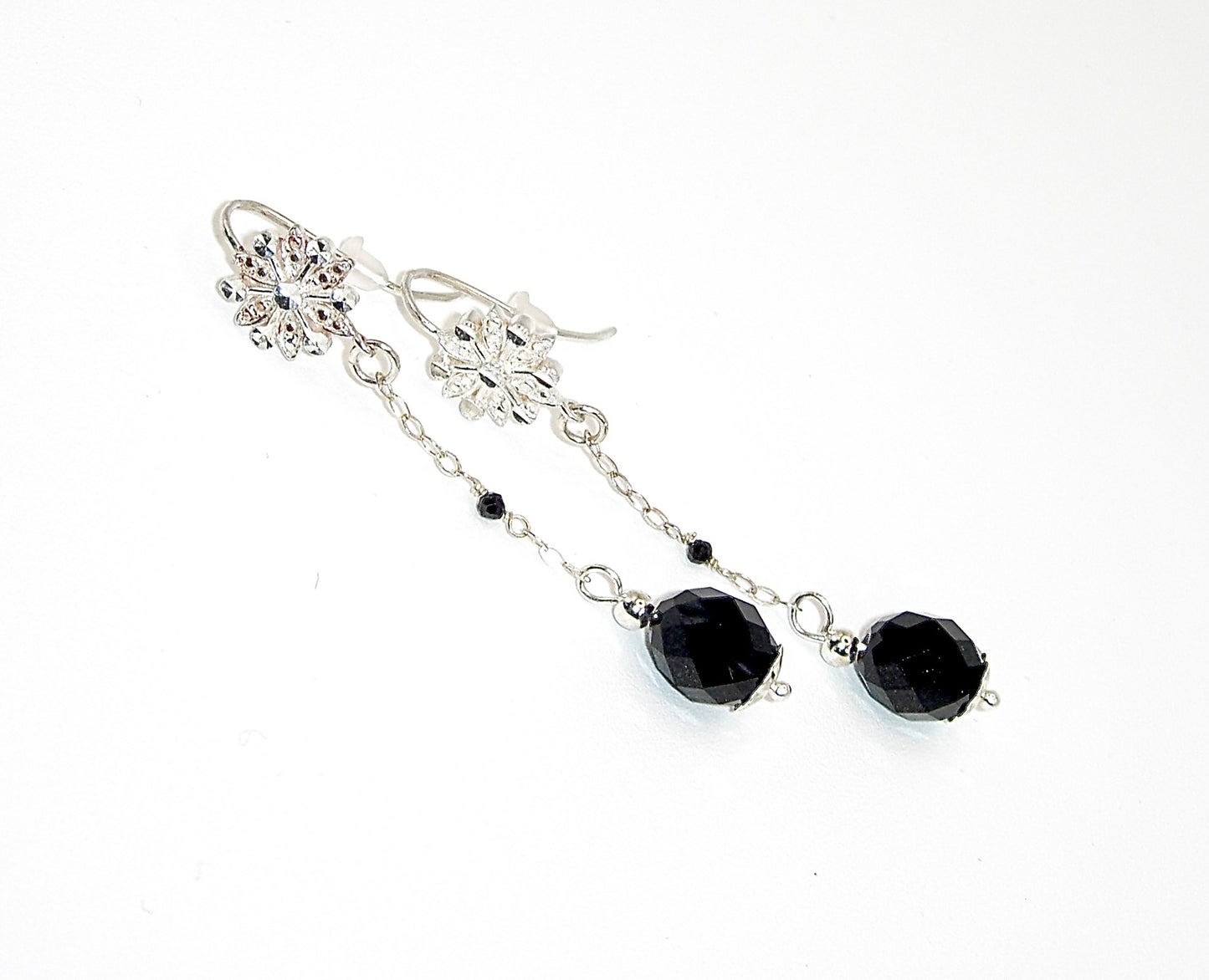 Orecchini Pendenti Argento 925 Oliva Cristallo e Onice 🔖 Nero