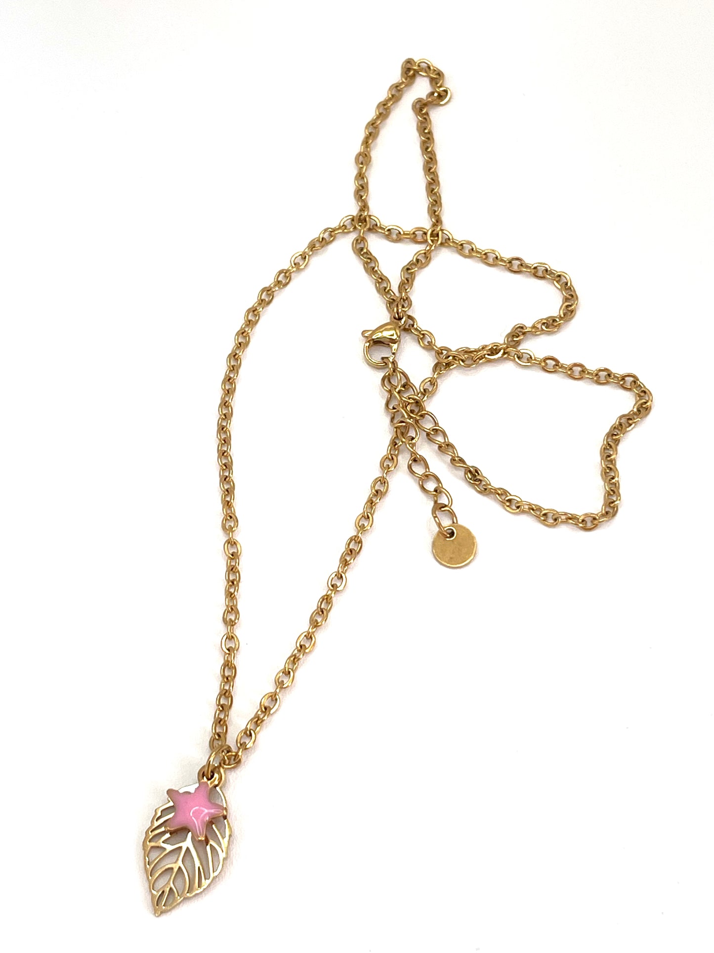Collana Girocollo Foglia & Stellina | Acciaio Dorato