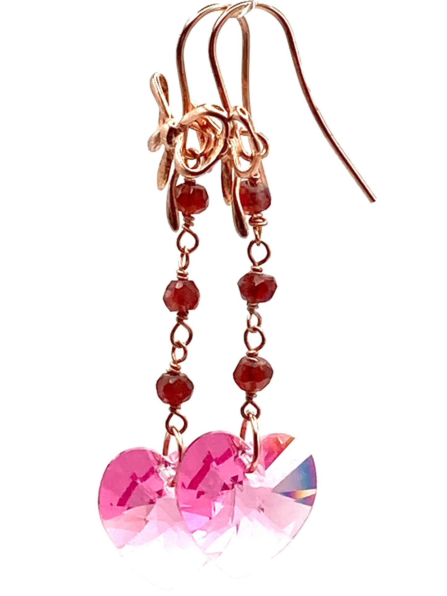 Crystal Butterfly and Heart Drop Earrings