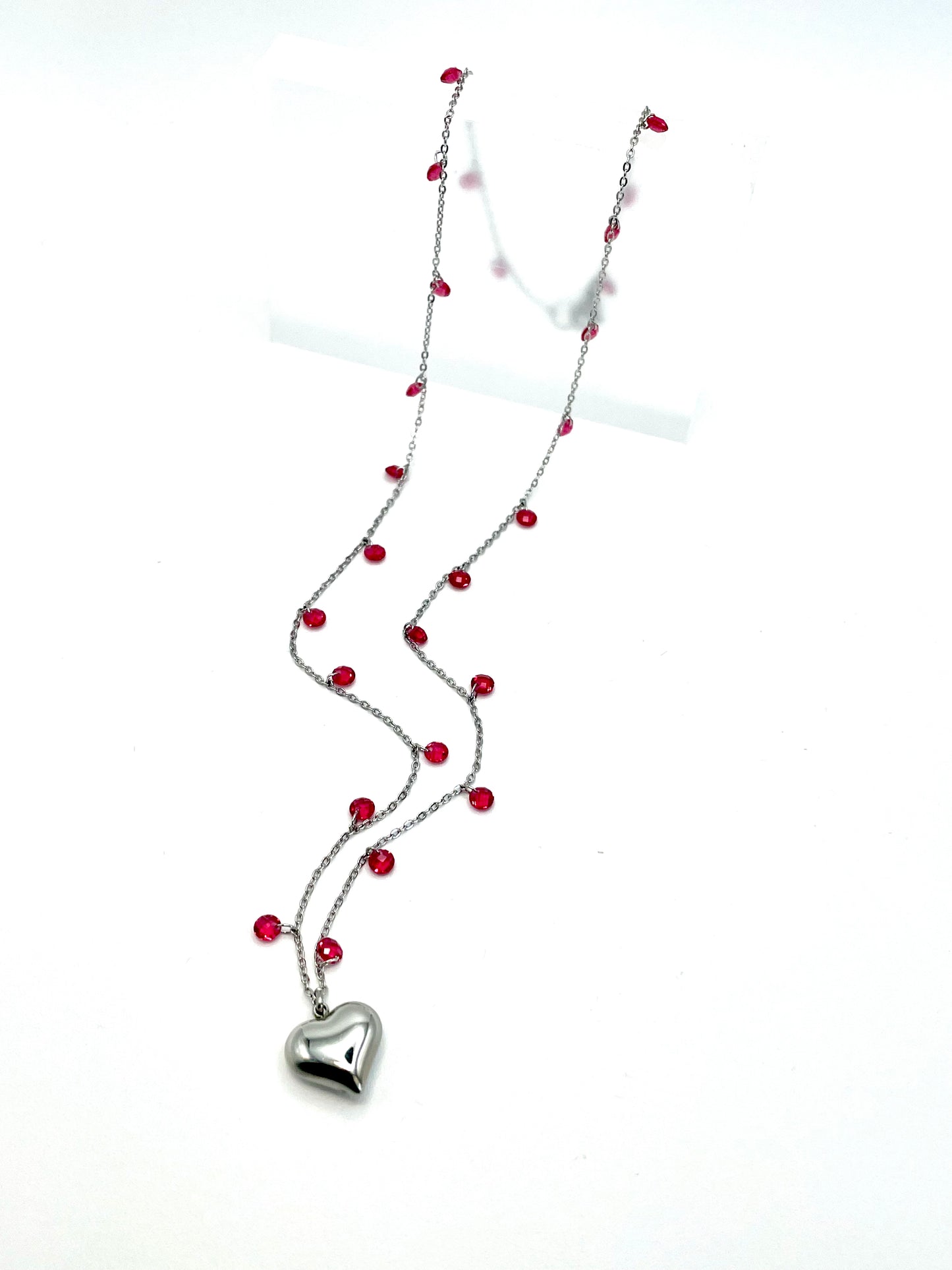 Collana con zirconi e cuore in acciaio