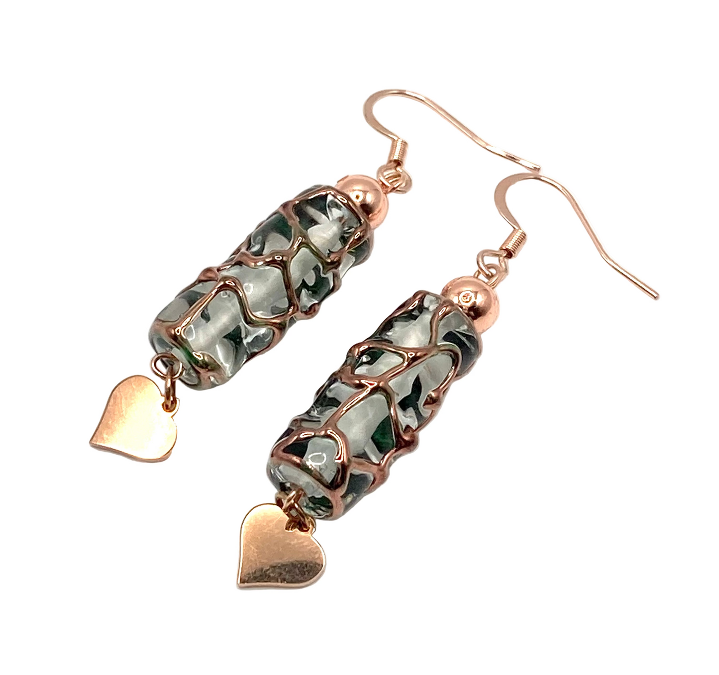 Collana e orecchini con tubo in vetro