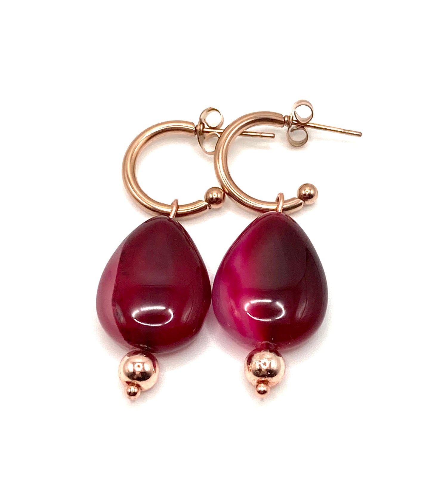 Set Collana e Orecchini Acciaio Rosa con Agata Fucsia