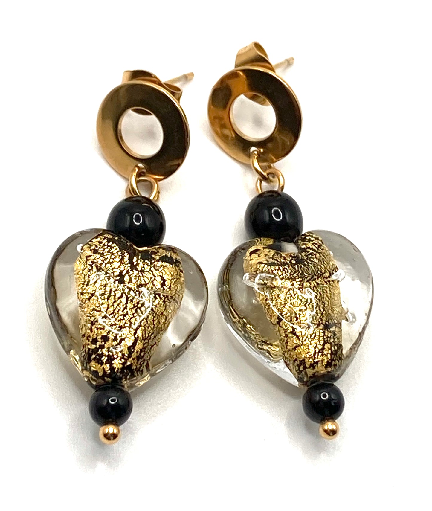 Collana e orecchini con cuore in vetro