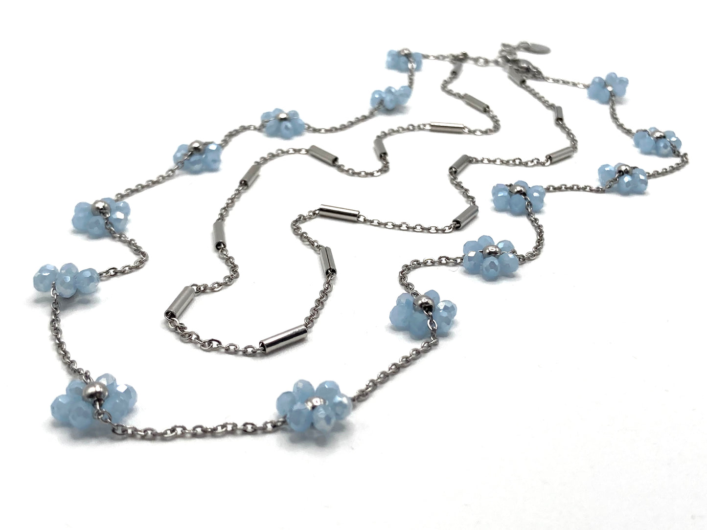 Collana con Fiori in Cristallo 🌸 Doppio Giro Acciaio