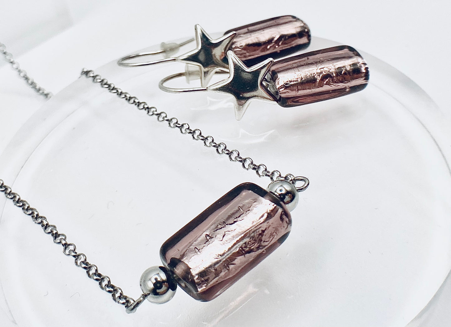 Collana e orecchini in argento 925 e vetro