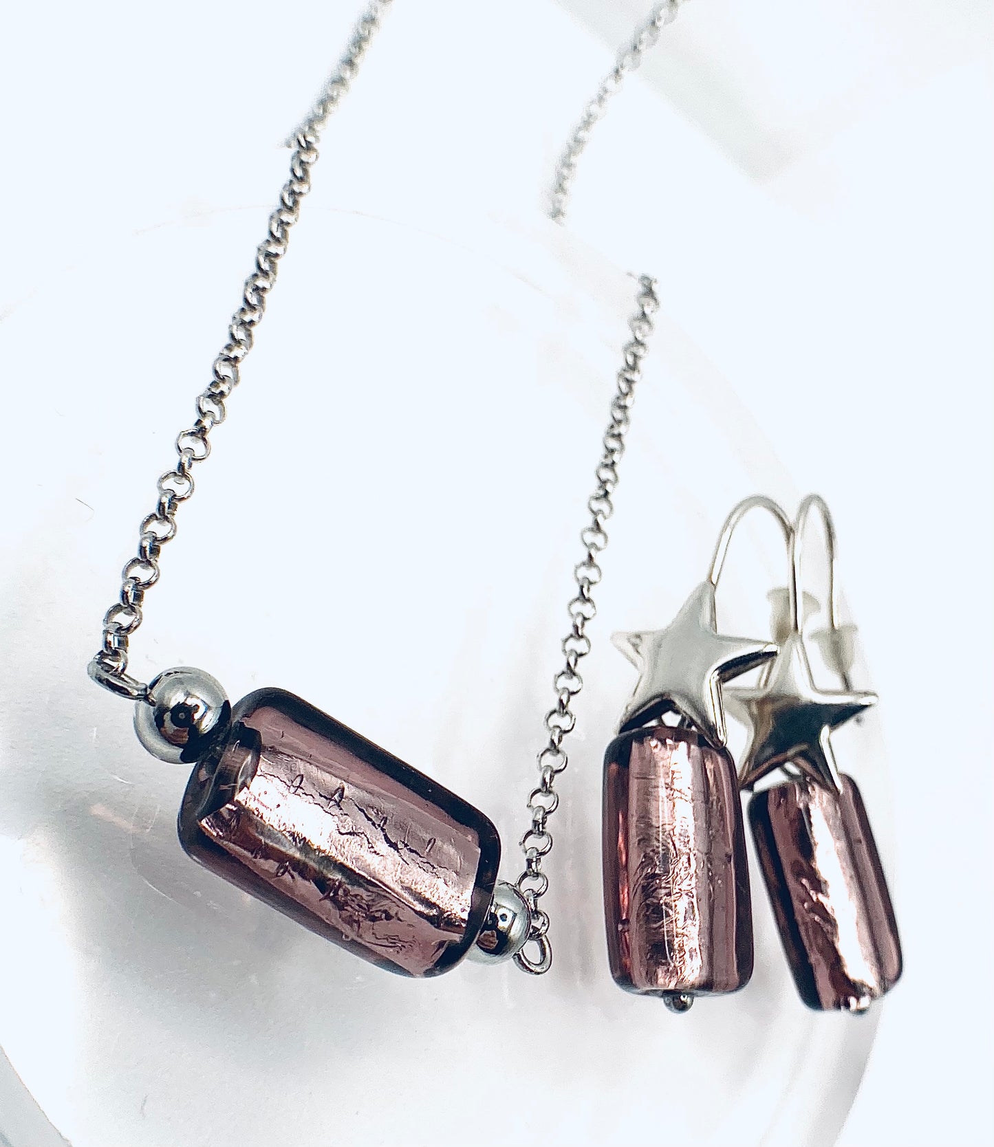 Collana e orecchini in argento 925 e vetro