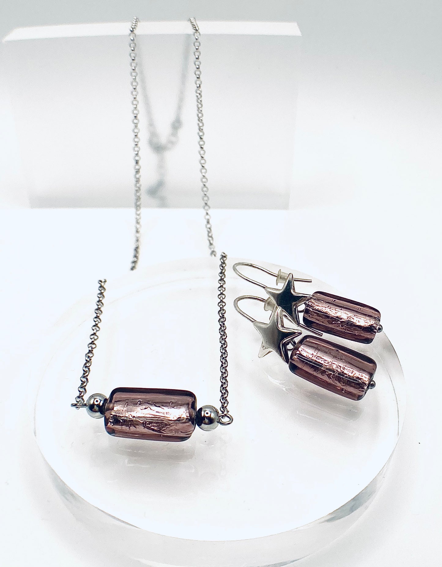 Collana e orecchini in argento 925 e vetro