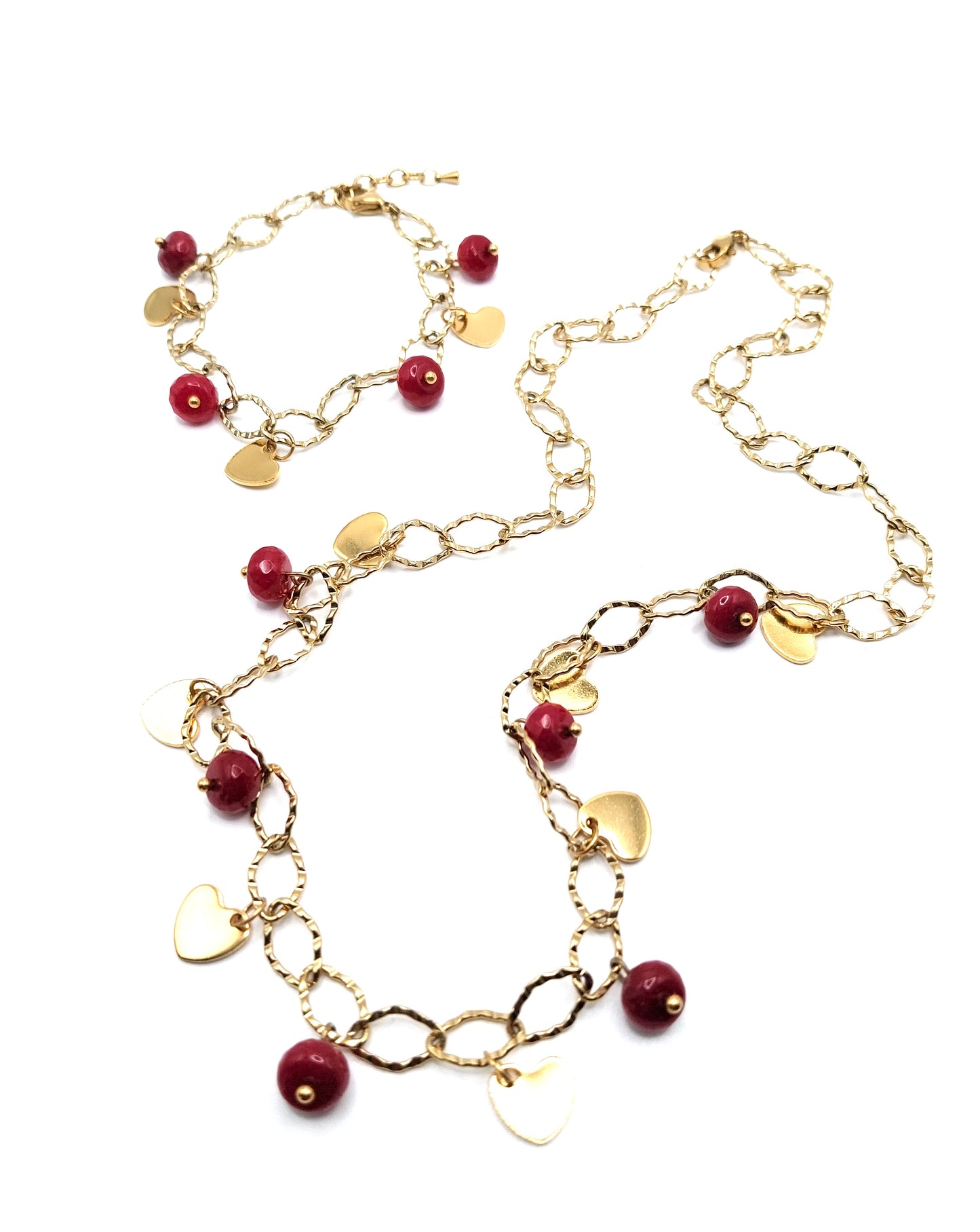 Collier et boucles d'oreilles avec des cœurs en céramique