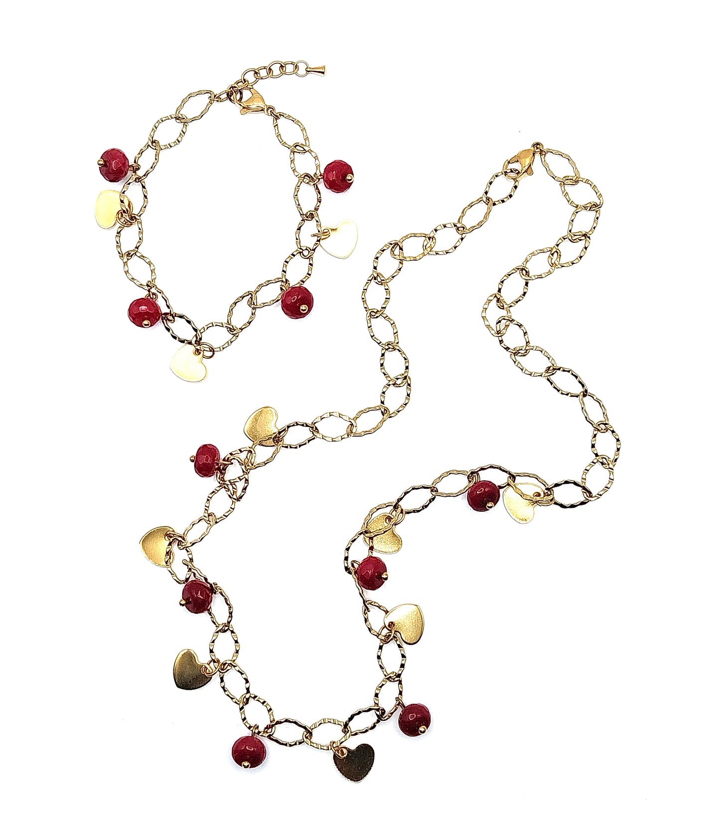 Collier et boucles d'oreilles avec des cœurs en céramique