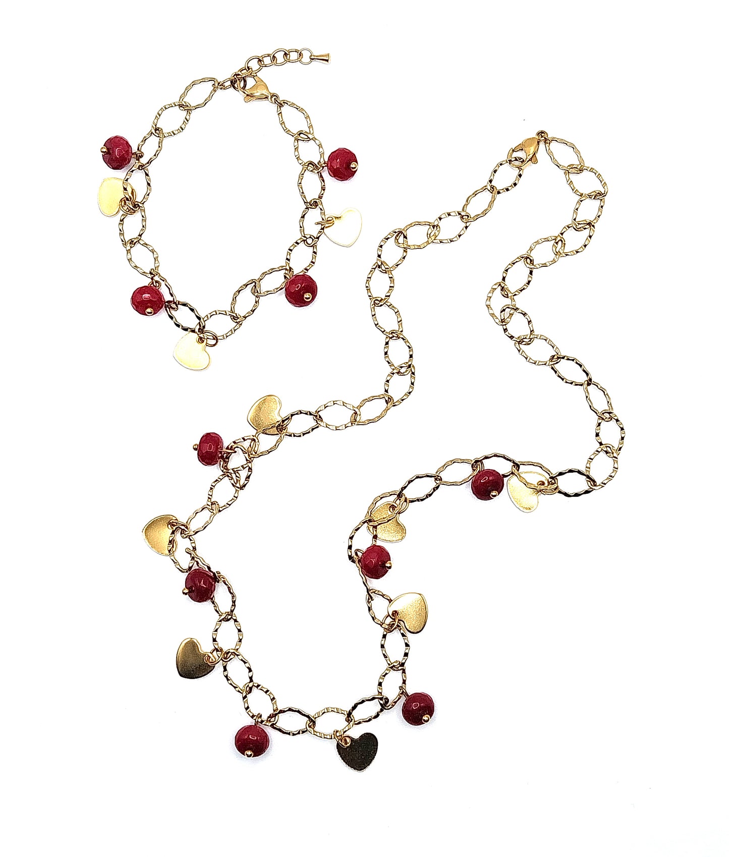 Collier et boucles d'oreilles avec des cœurs en céramique