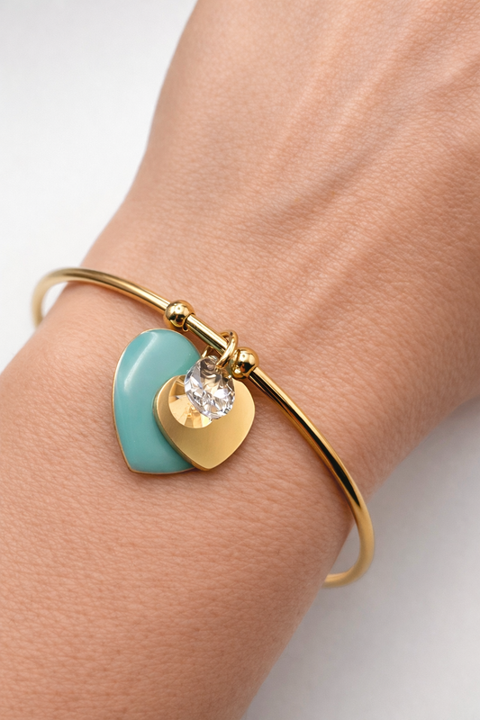 Bracciale Rigido con Charms Cuore e Goccia in Cristallo