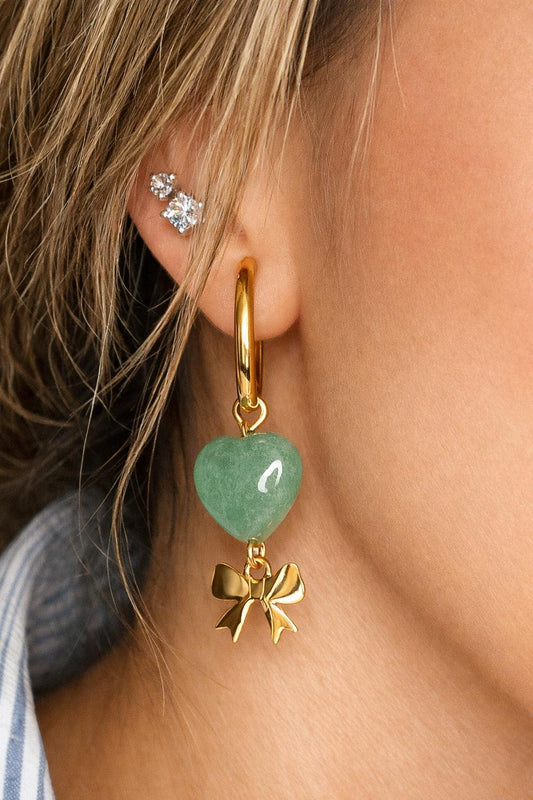 Orecchini a Cerchio con Cuori in Avventurina verde