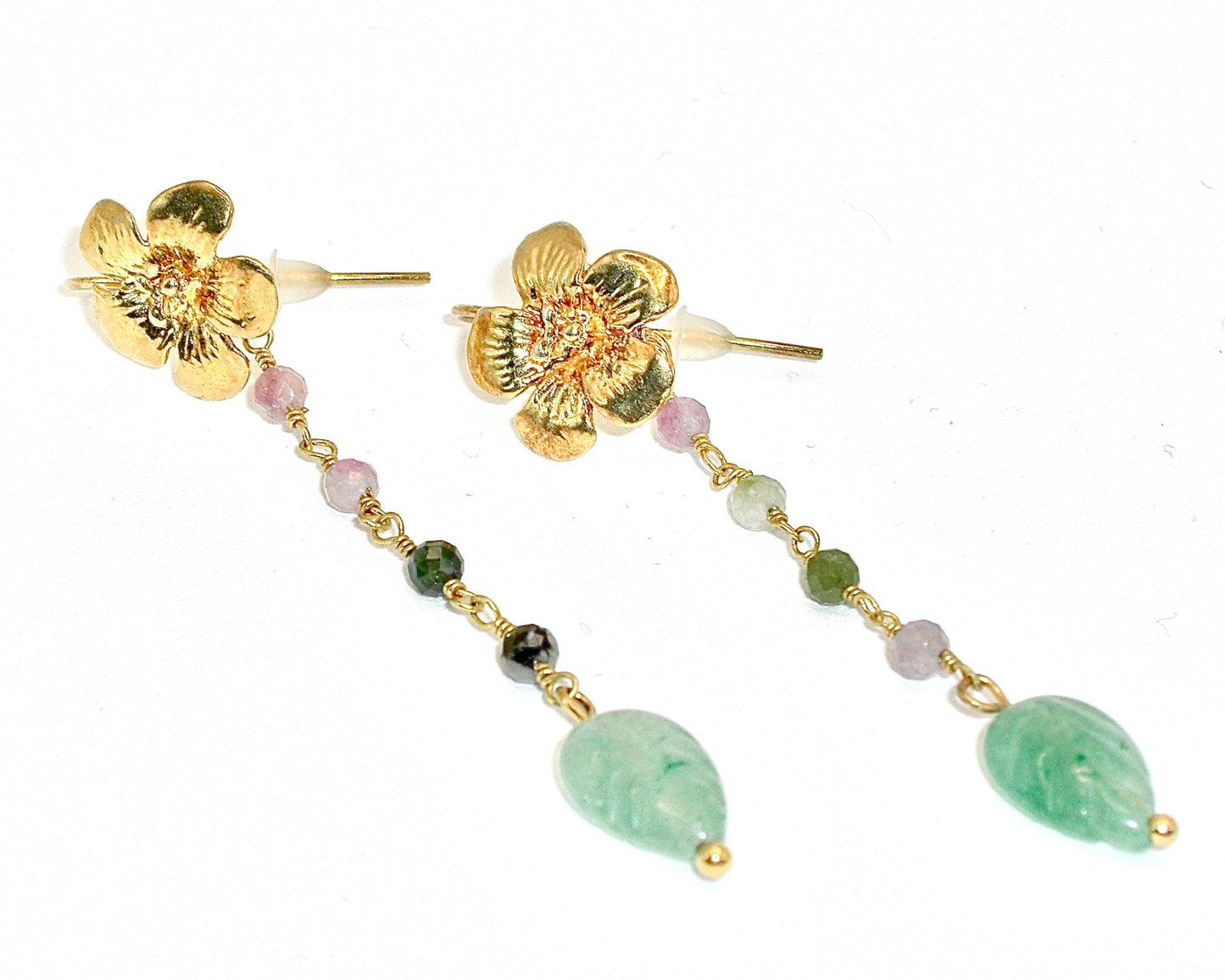 Orecchini pendenti in Argento 925 con foglia in pietra dura