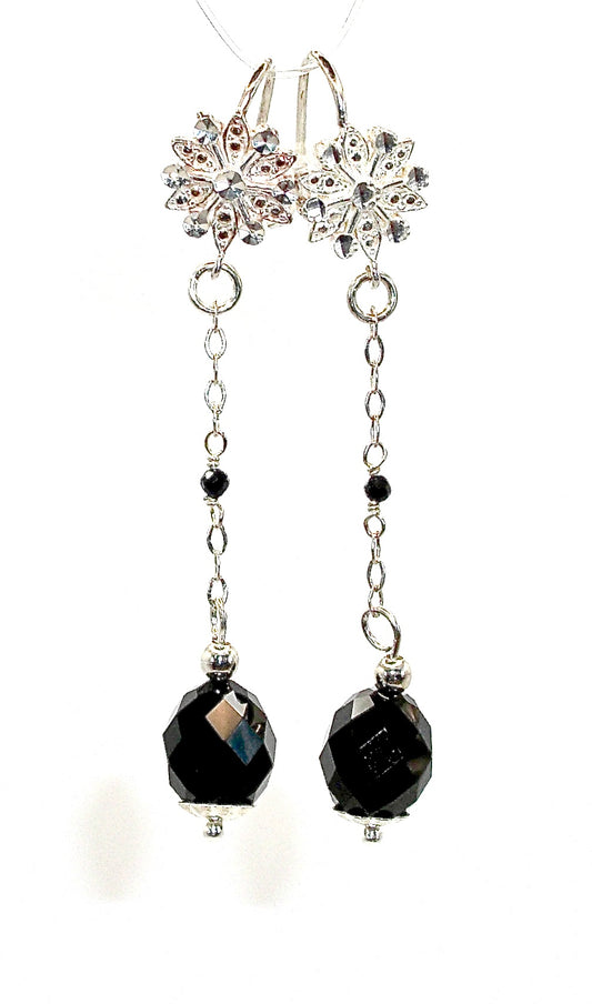 Orecchini Pendenti Argento 925 con Oliva Cristallo e Onice Nero