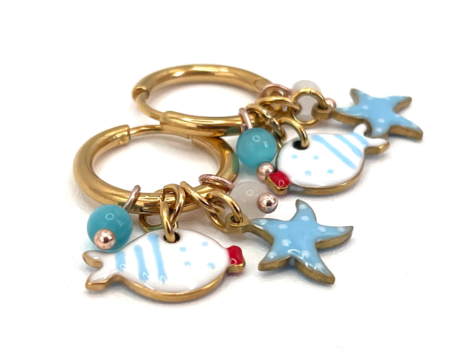 Orecchini Cerchio Pesce & Stella Marina | Acciaio Dorato