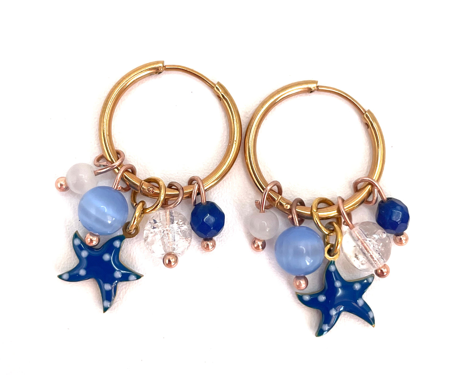 Orecchini Cerchio Stella Marina Blu | Acciaio Rosa