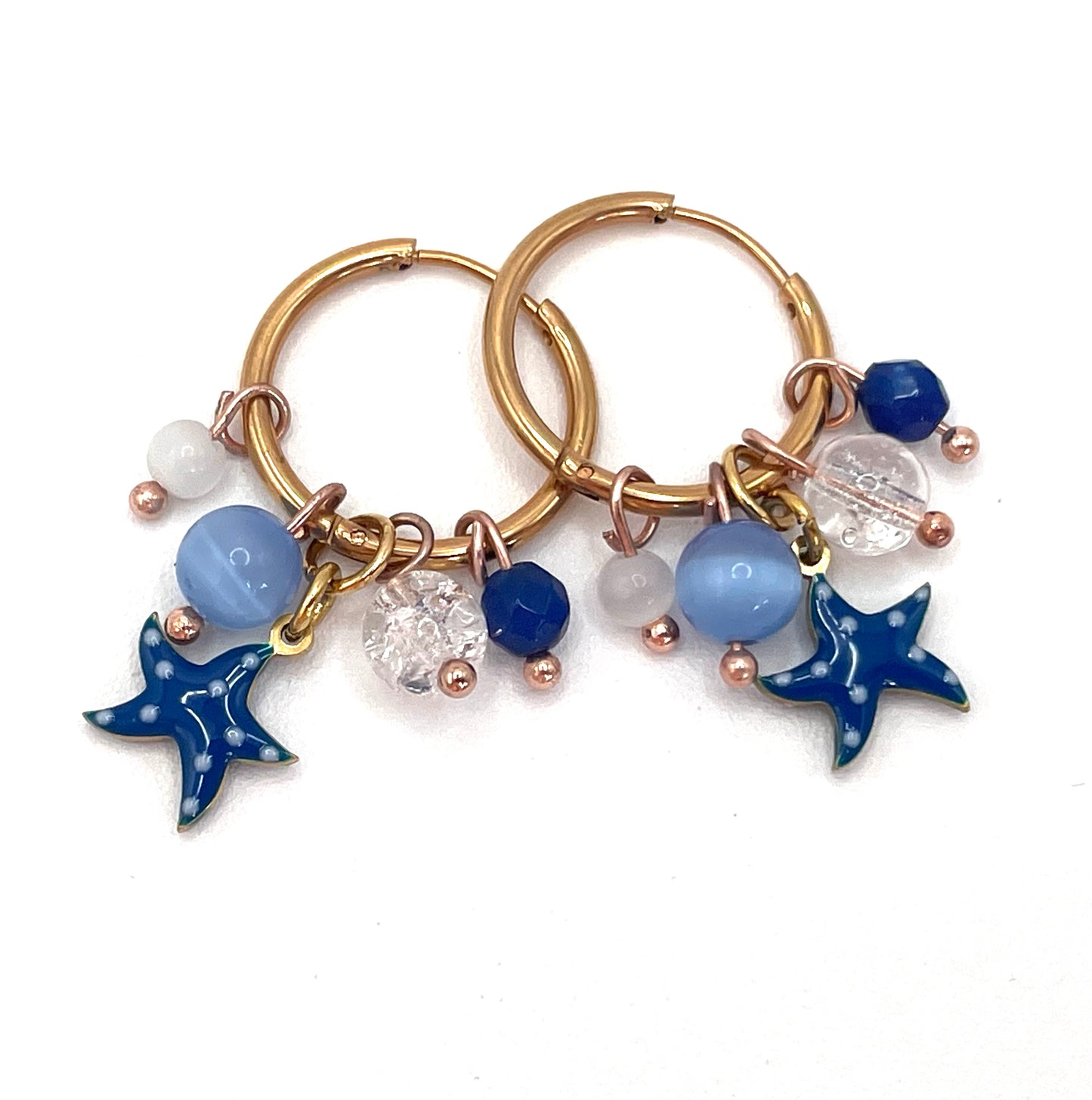 Orecchini Cerchio Stella Marina Blu | Acciaio Rosa