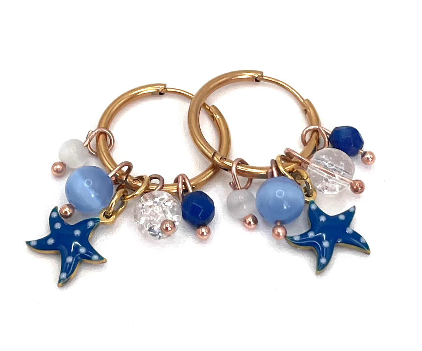 Orecchini Cerchio Stella Marina Blu | Acciaio Rosa