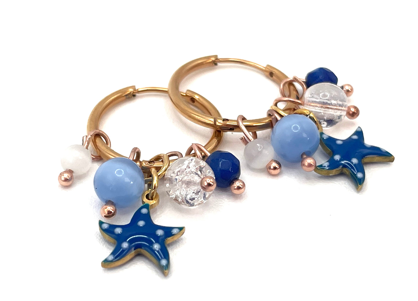 Orecchini Cerchio Stella Marina Blu | Acciaio Rosa