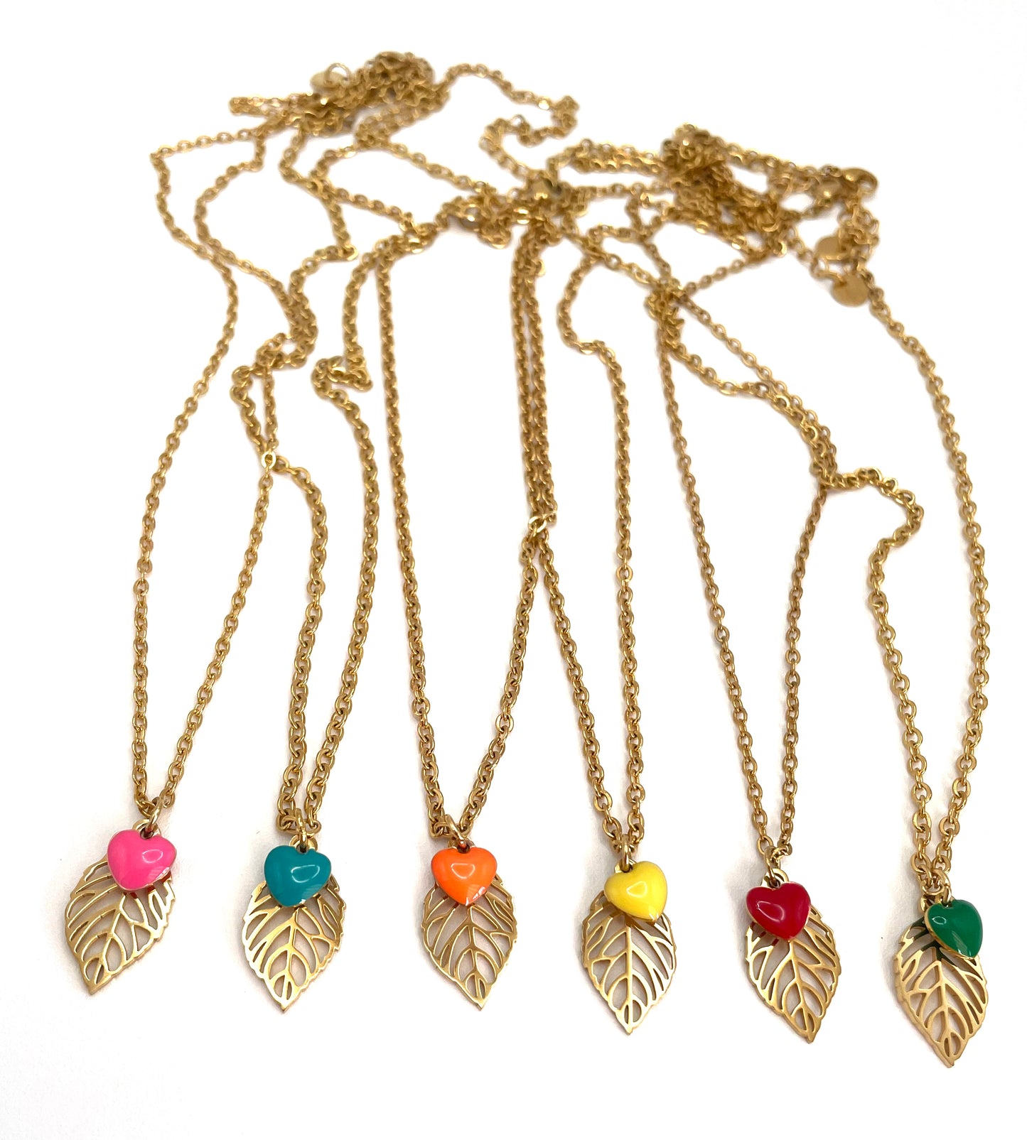 Collana Girocollo Foglia & Cuoricino | Acciaio Dorato