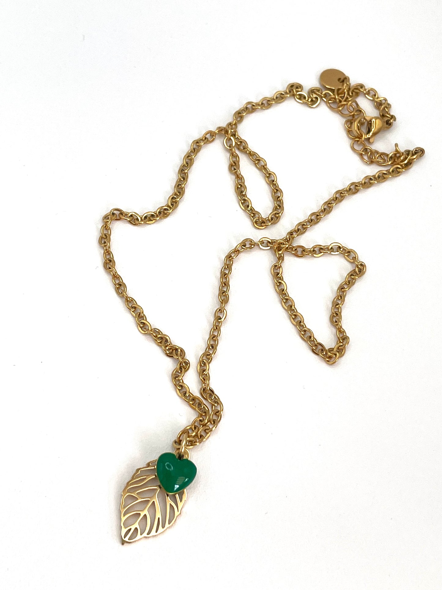 Collana Girocollo Foglia & Cuoricino | Acciaio Dorato