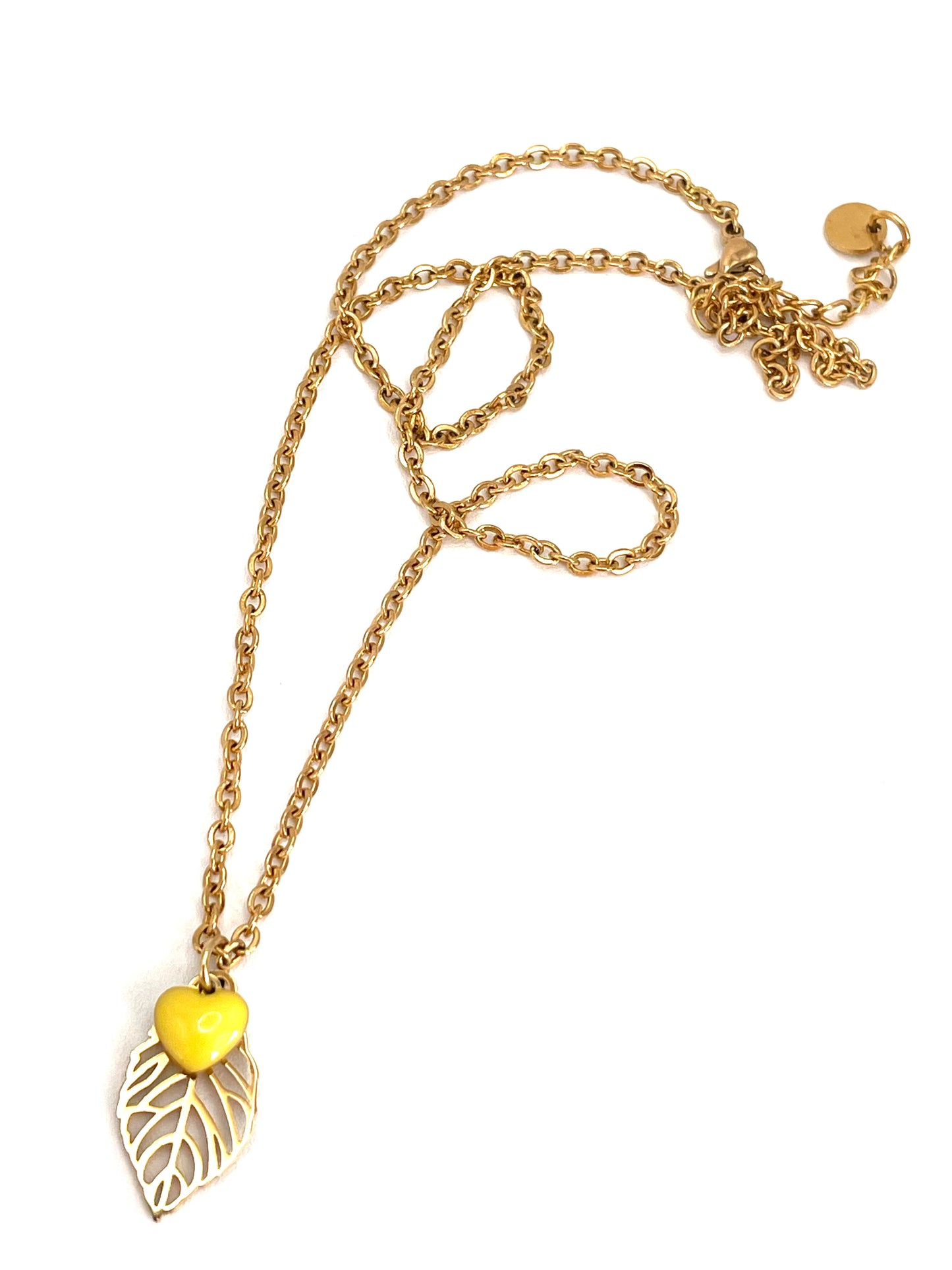 Collana Girocollo Foglia & Cuoricino | Acciaio Dorato