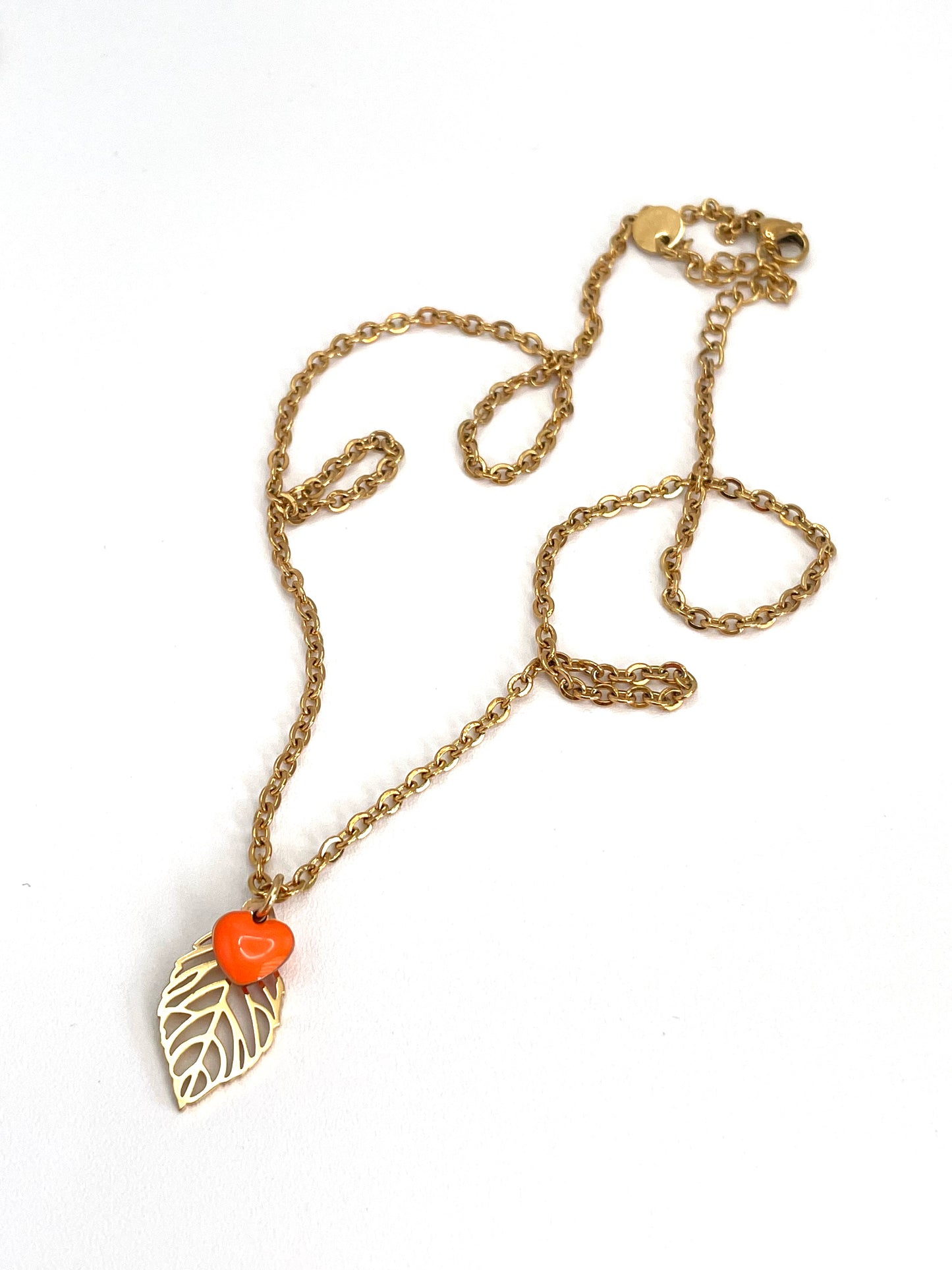 Collana Girocollo Foglia & Cuoricino | Acciaio Dorato