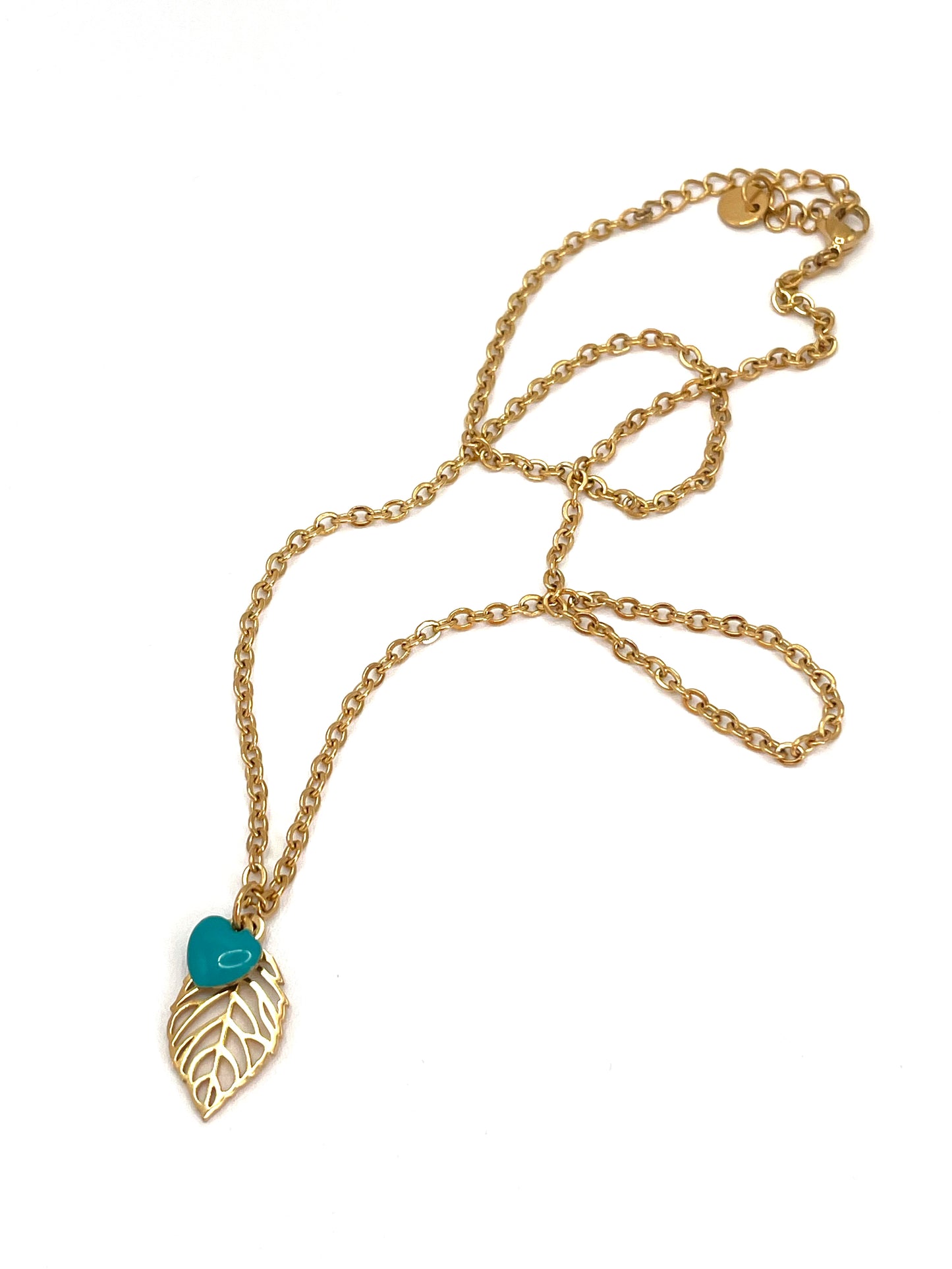 Collana Girocollo Foglia & Cuoricino | Acciaio Dorato