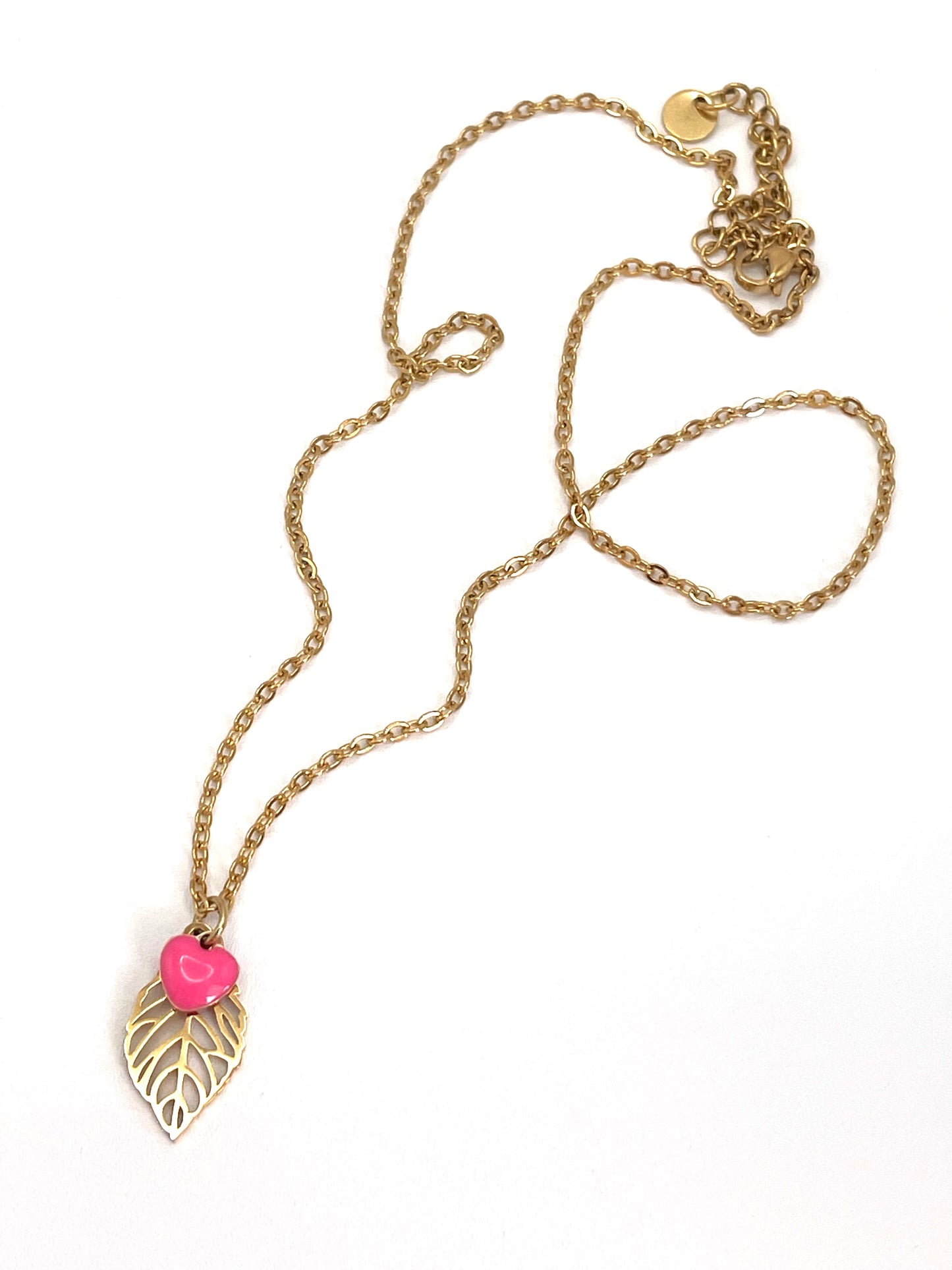 Collana Girocollo Foglia & Cuoricino | Acciaio Dorato