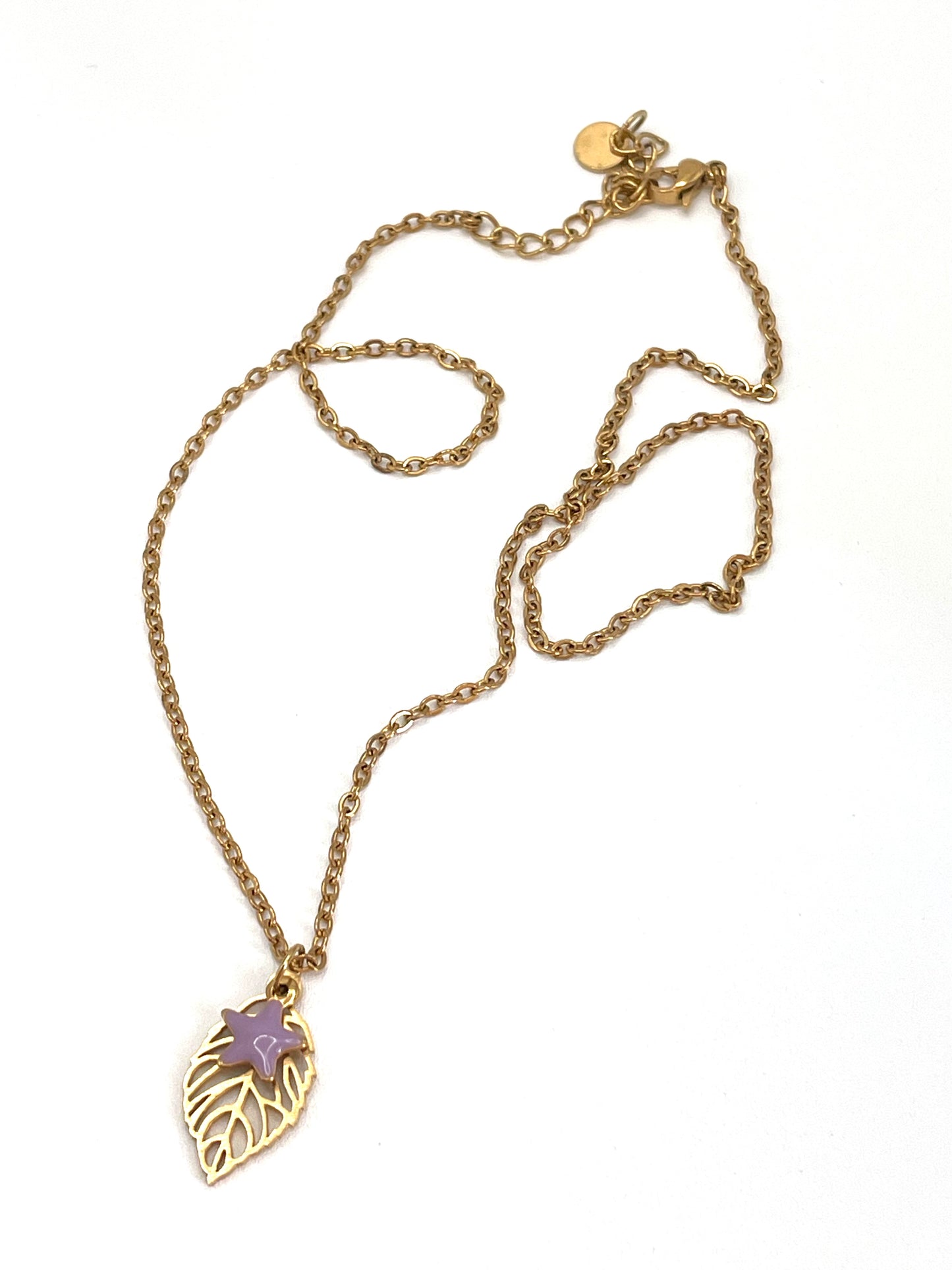 Collana Girocollo Foglia & Stellina | Acciaio Dorato