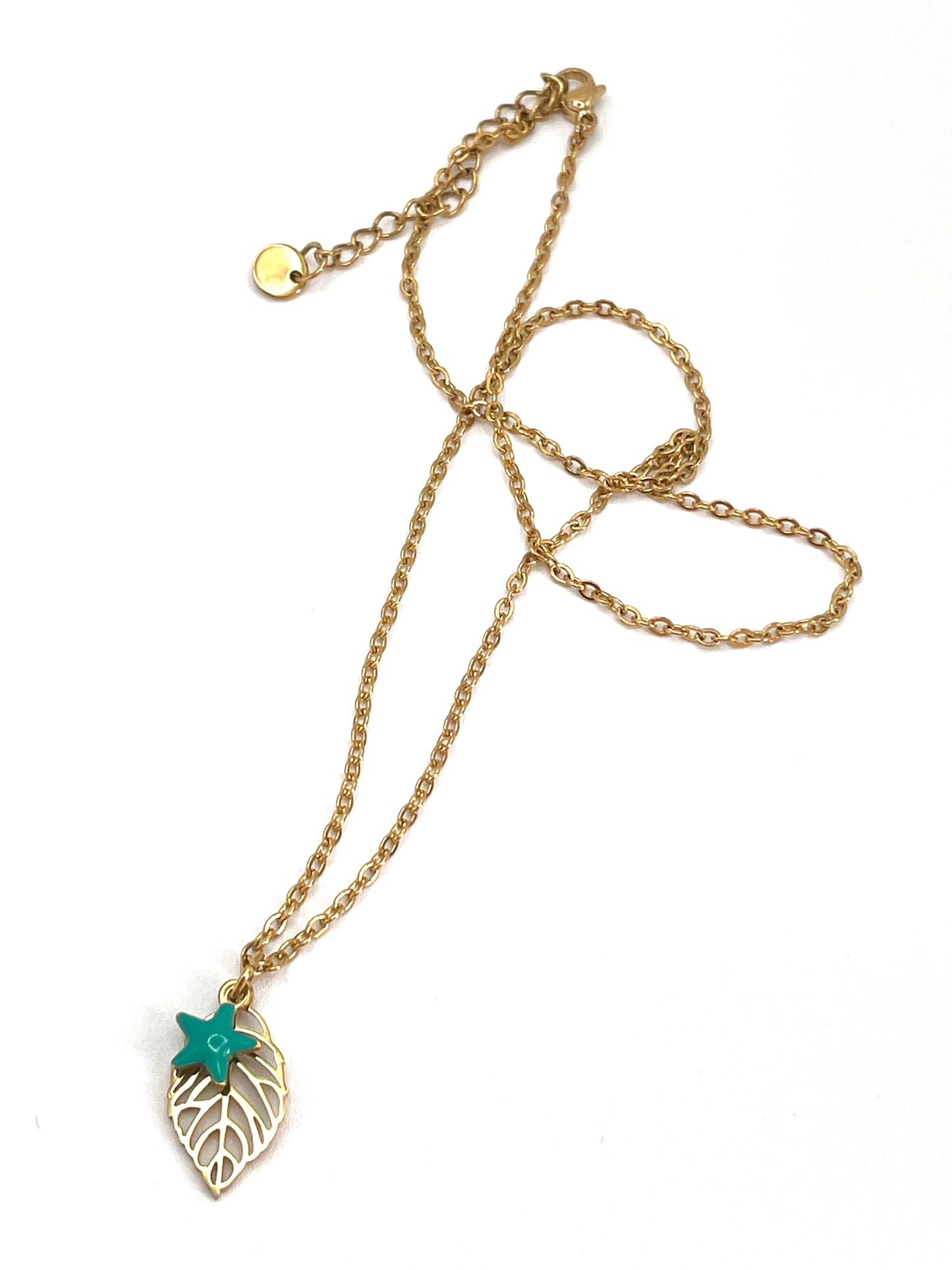 Collana Girocollo Foglia & Stellina | Acciaio Dorato
