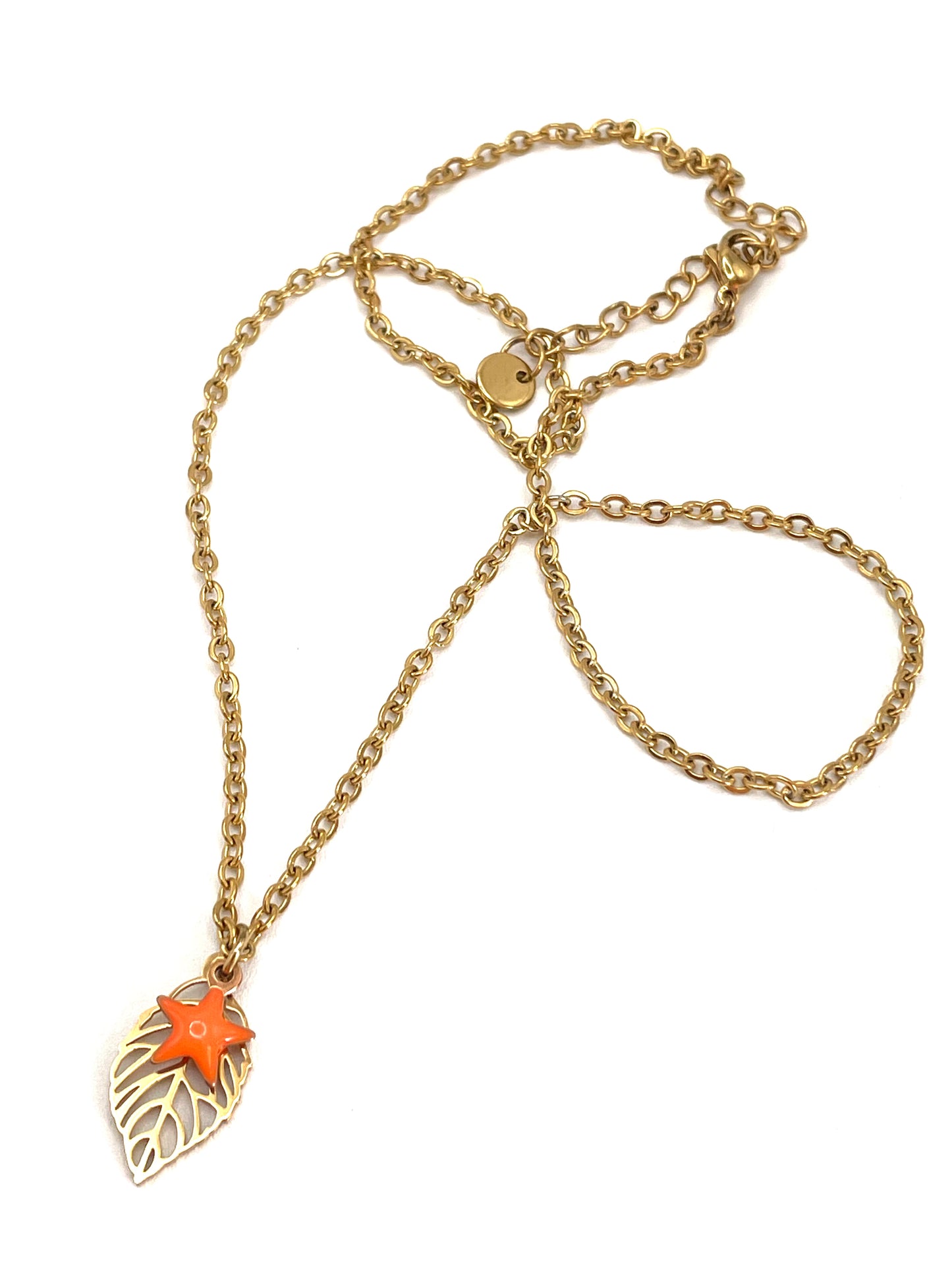 Collana Girocollo Foglia & Stellina | Acciaio Dorato