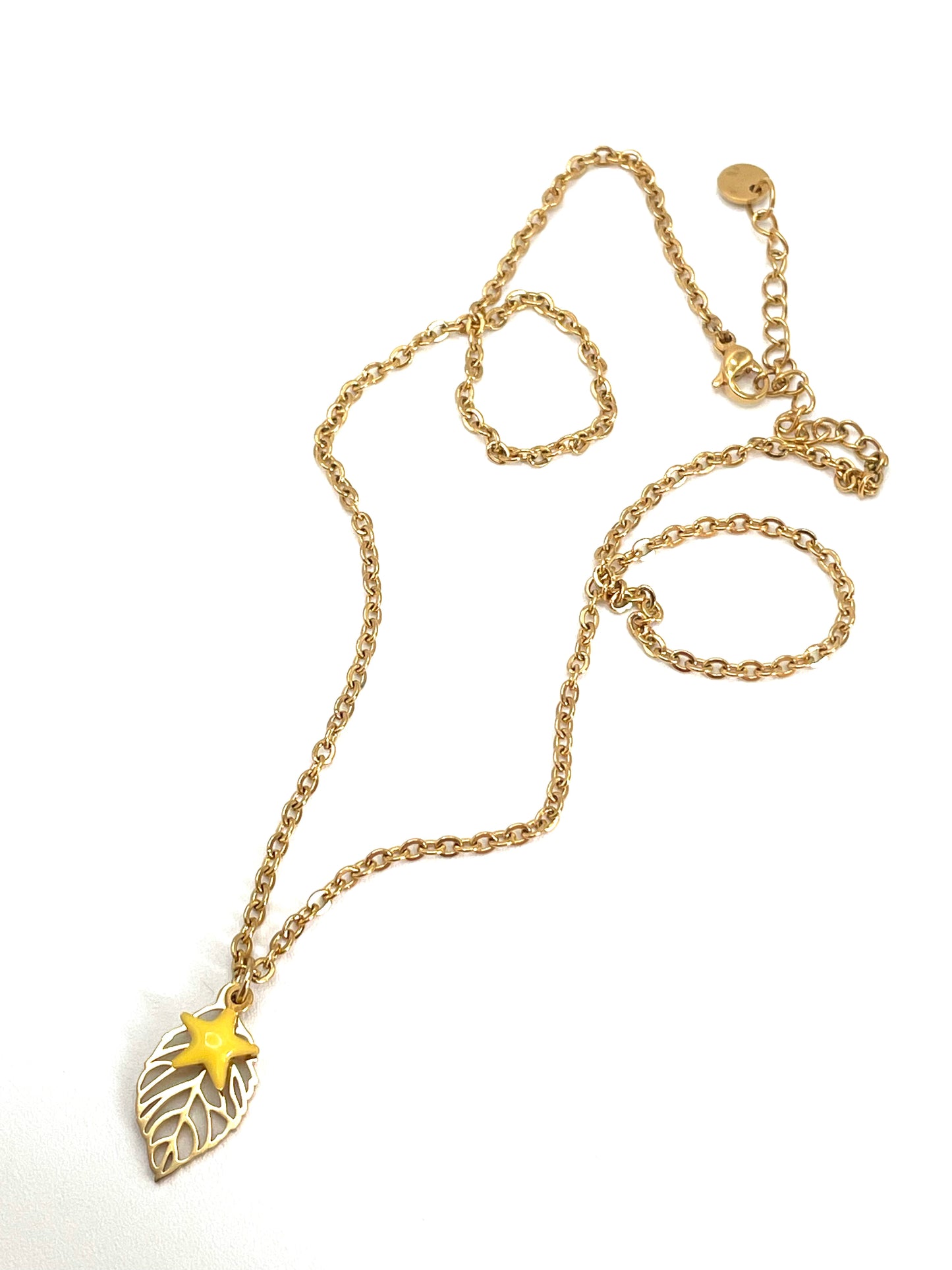 Collana Girocollo Foglia & Stellina | Acciaio Dorato