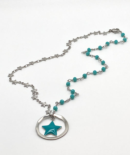 Rosary necklace with steel star