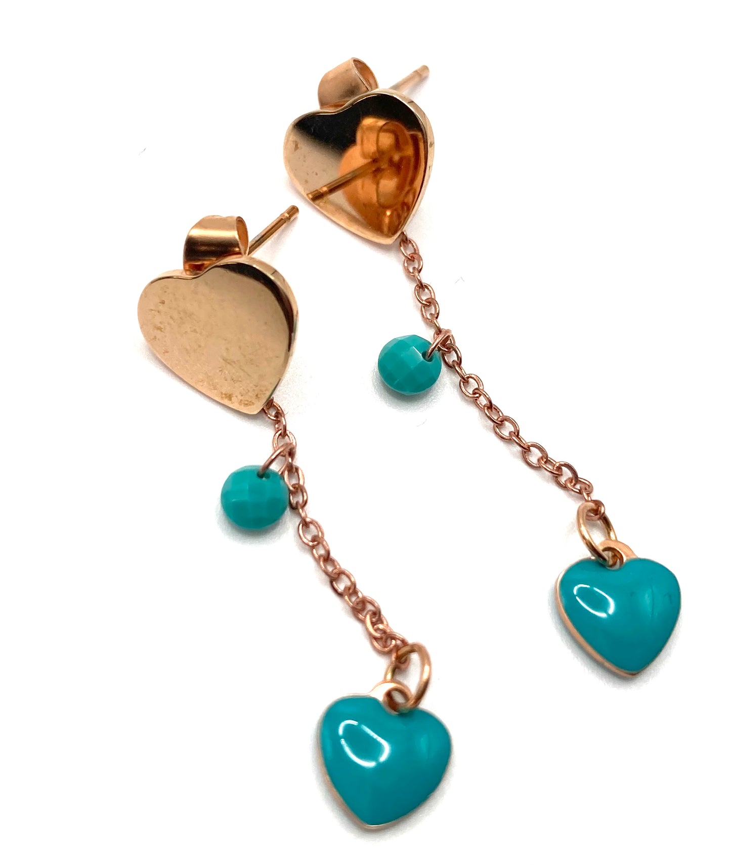 Collana e orecchini con cuori smaltati