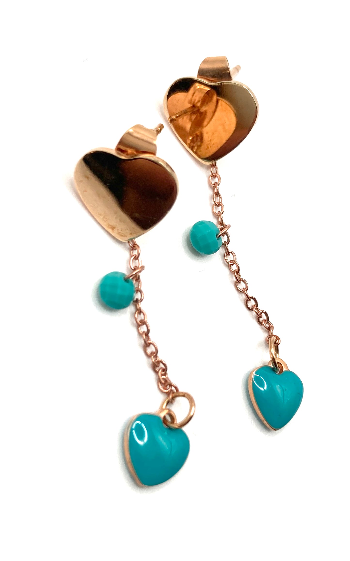 Collana e orecchini con cuori smaltati