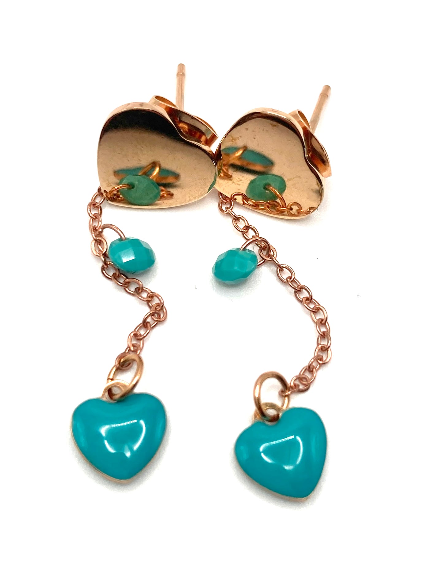 Collana e orecchini con cuori smaltati