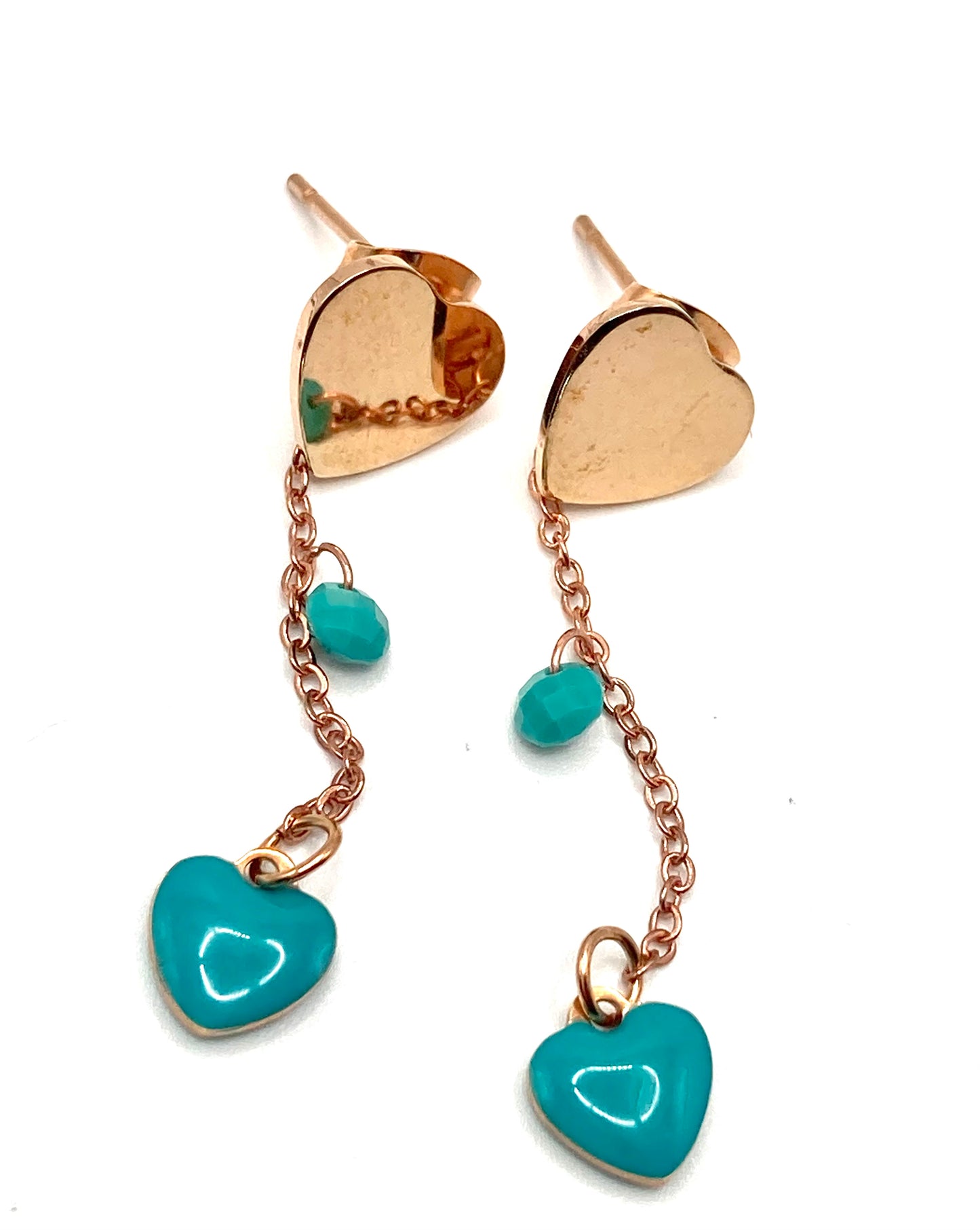 Collana e orecchini con cuori smaltati