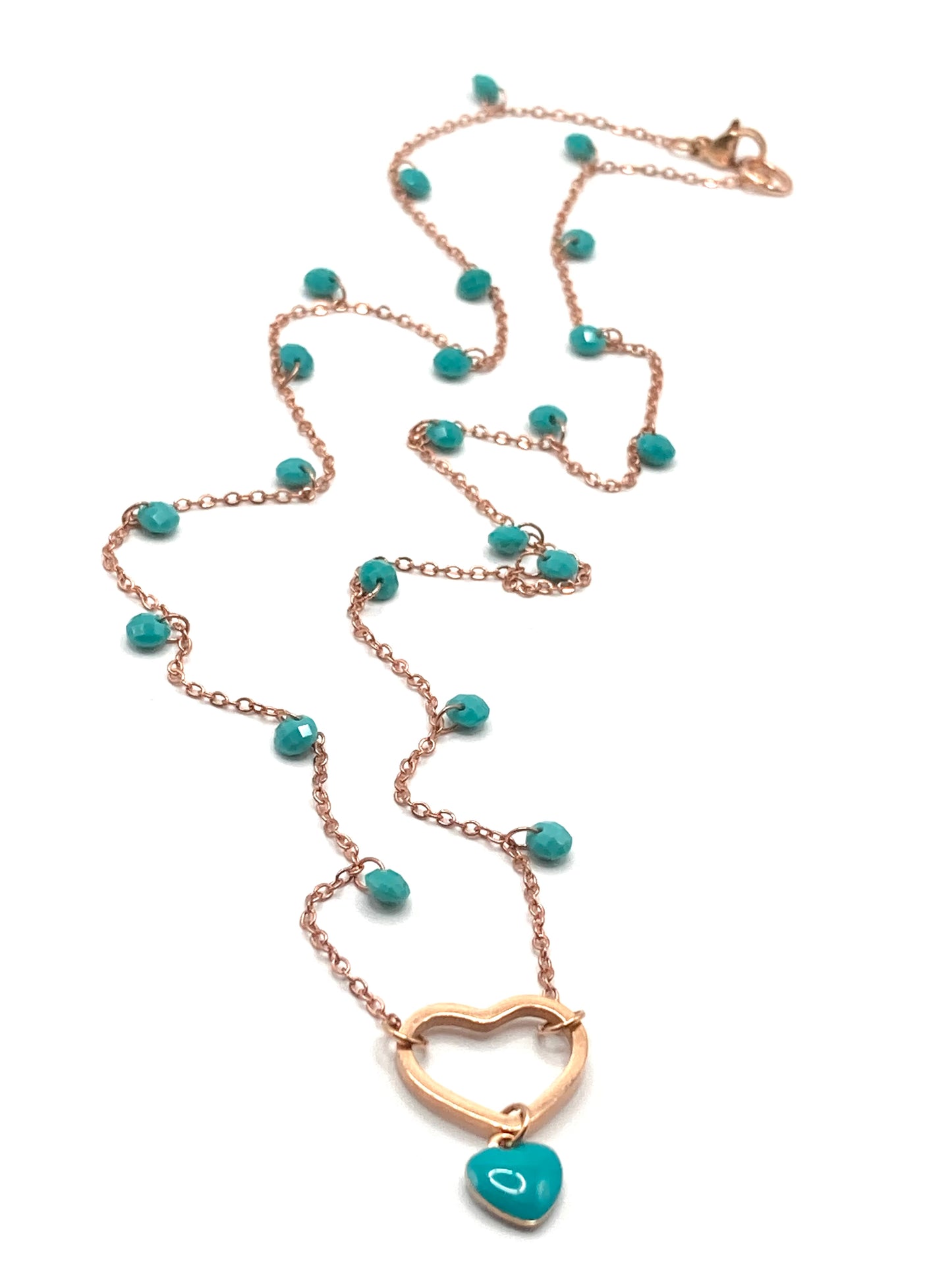 Collana e orecchini con cuori smaltati
