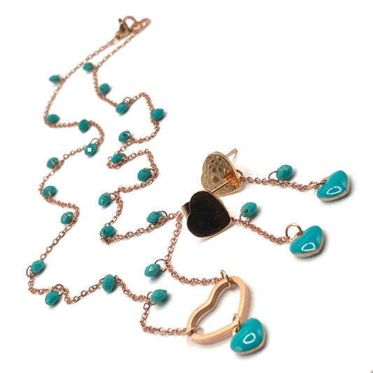 Collana e orecchini con cuori smaltati