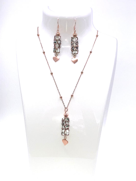 Collana e orecchini con tubo in vetro