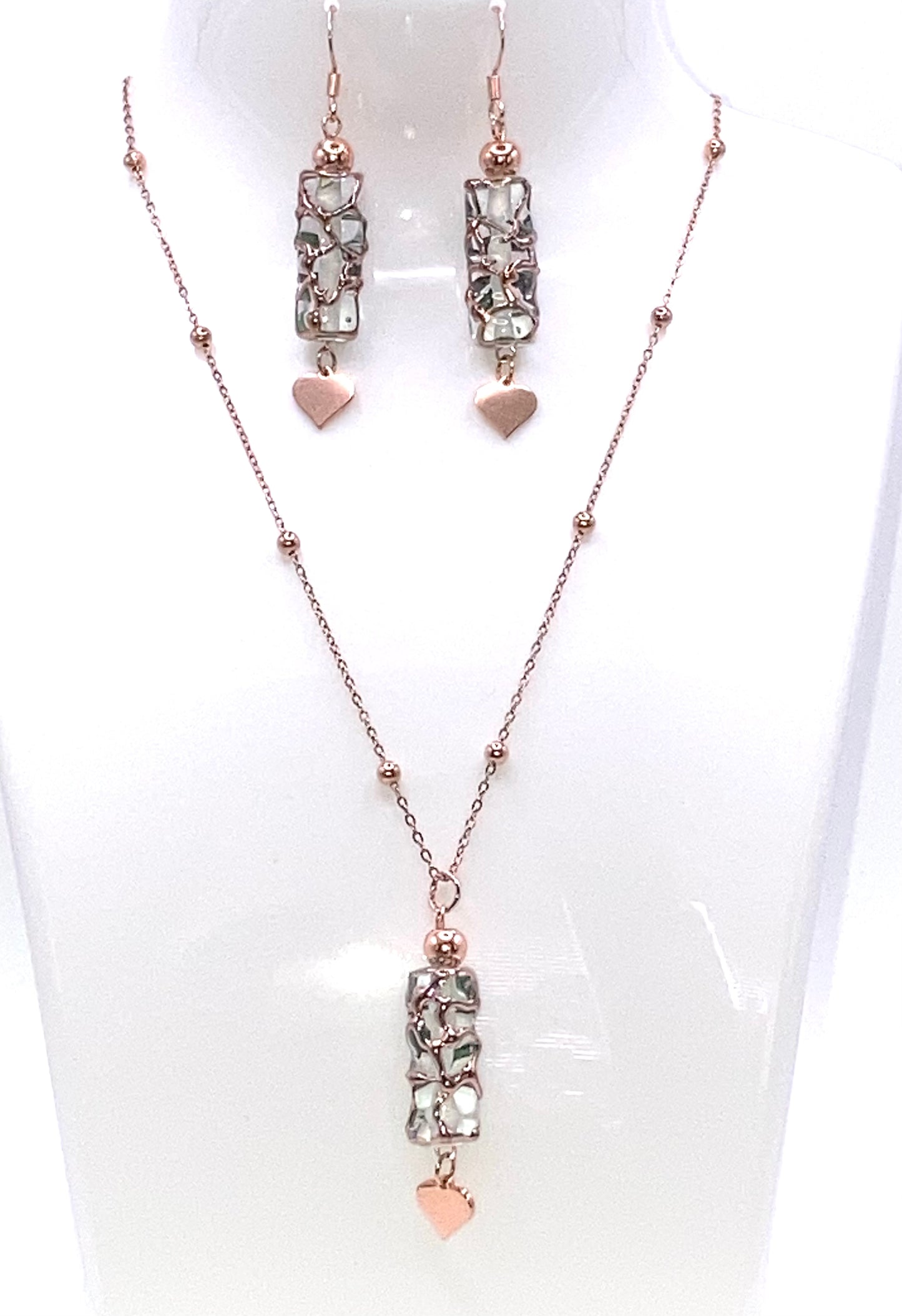 Collana e orecchini con tubo in vetro