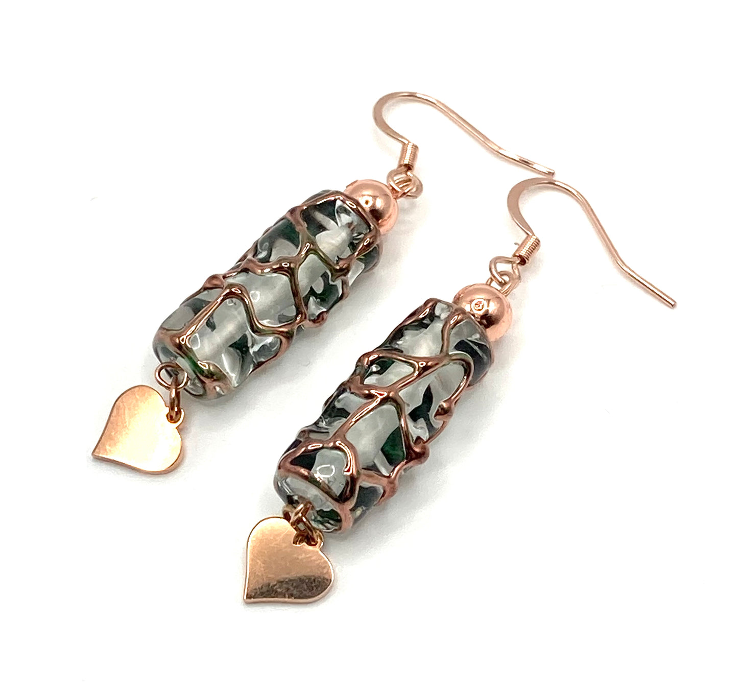 Collana e orecchini con tubo in vetro