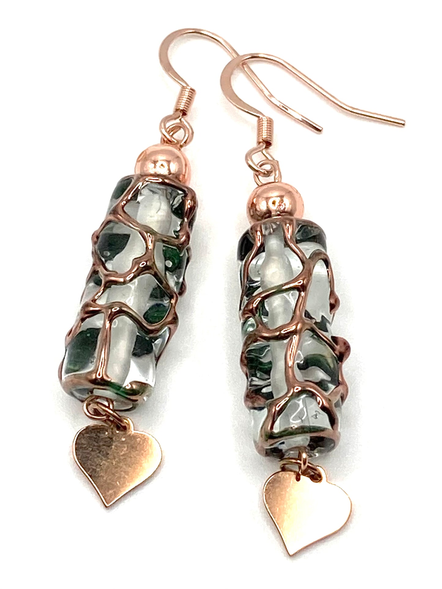 Collana e orecchini con tubo in vetro