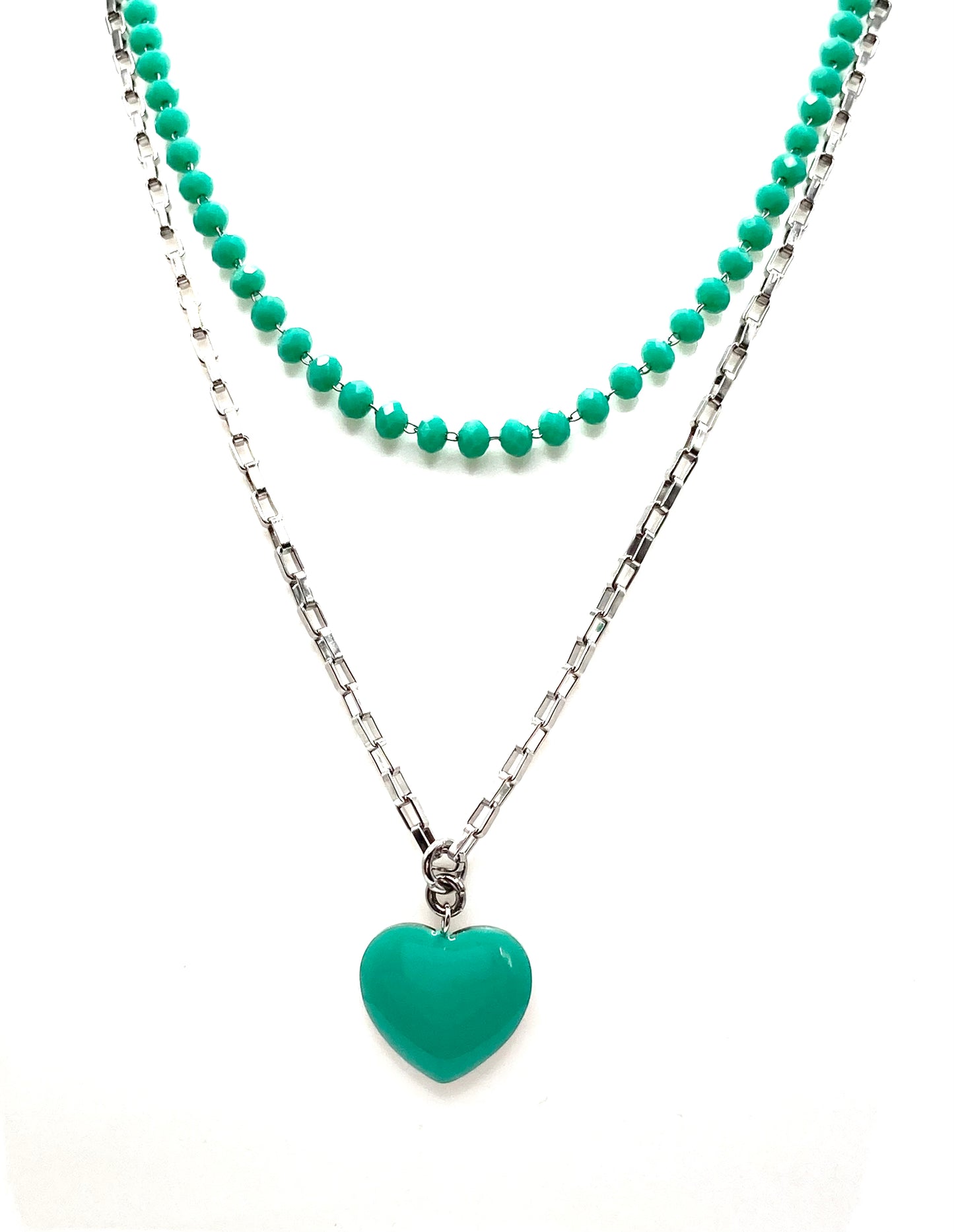 Collana rosario con cuore smaltato