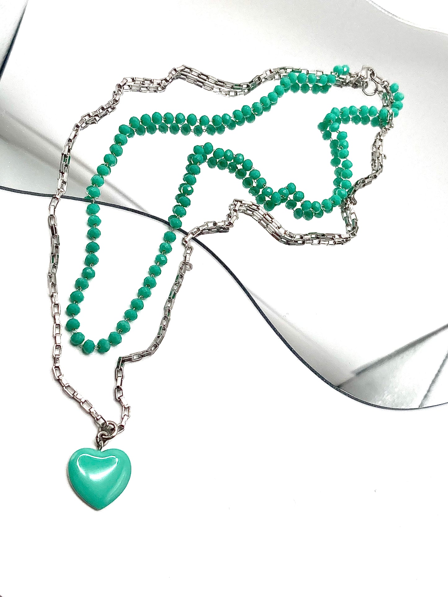 Collana rosario con cuore smaltato