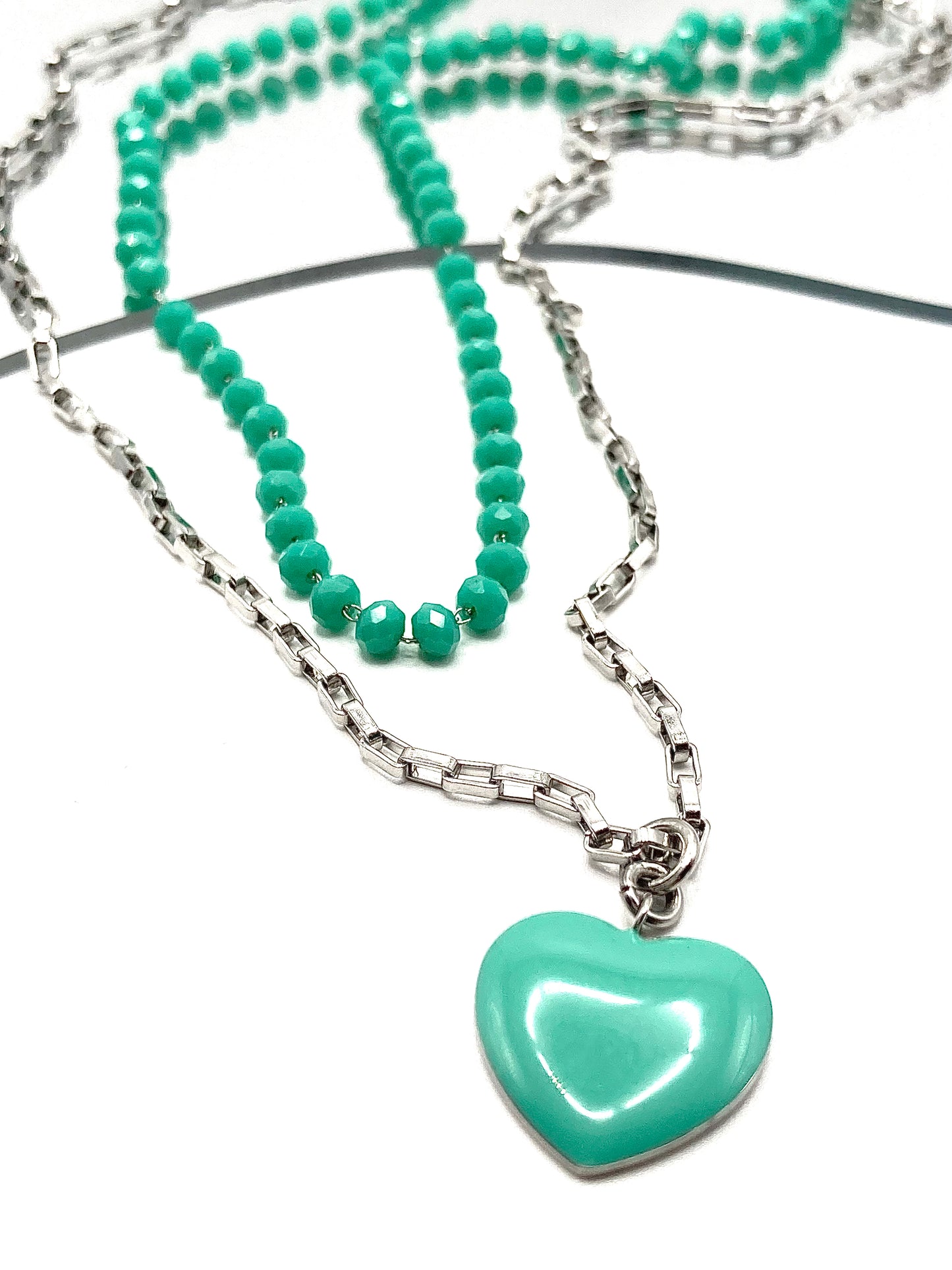 Collana rosario con cuore smaltato