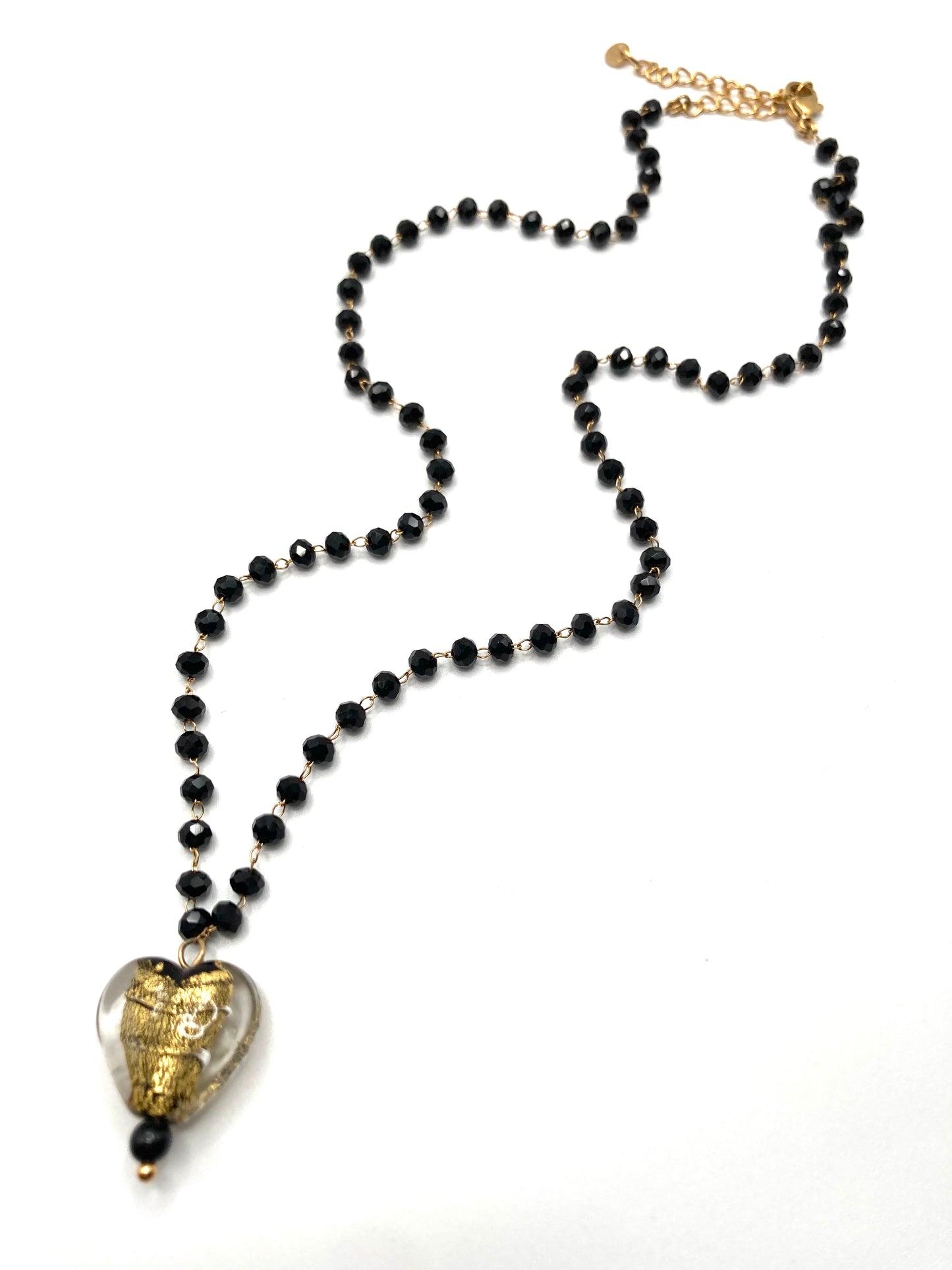 Collana e orecchini con cuore in vetro