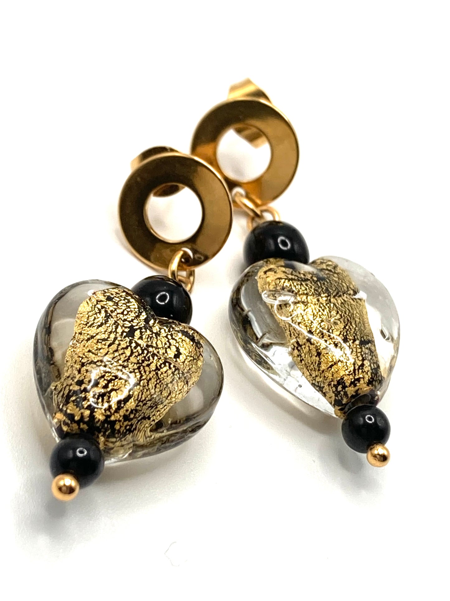 Collana e orecchini con cuore in vetro
